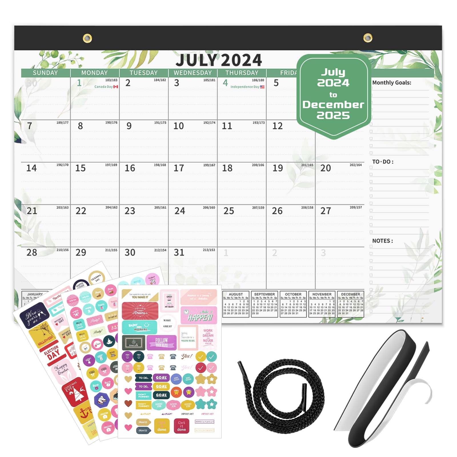 Ospelelf Magnetic Calendar 2024-2025 - 18-Month Large Refrigerator & Wall Planner (July 2024 to December 2025) with Plastic Cover - 17