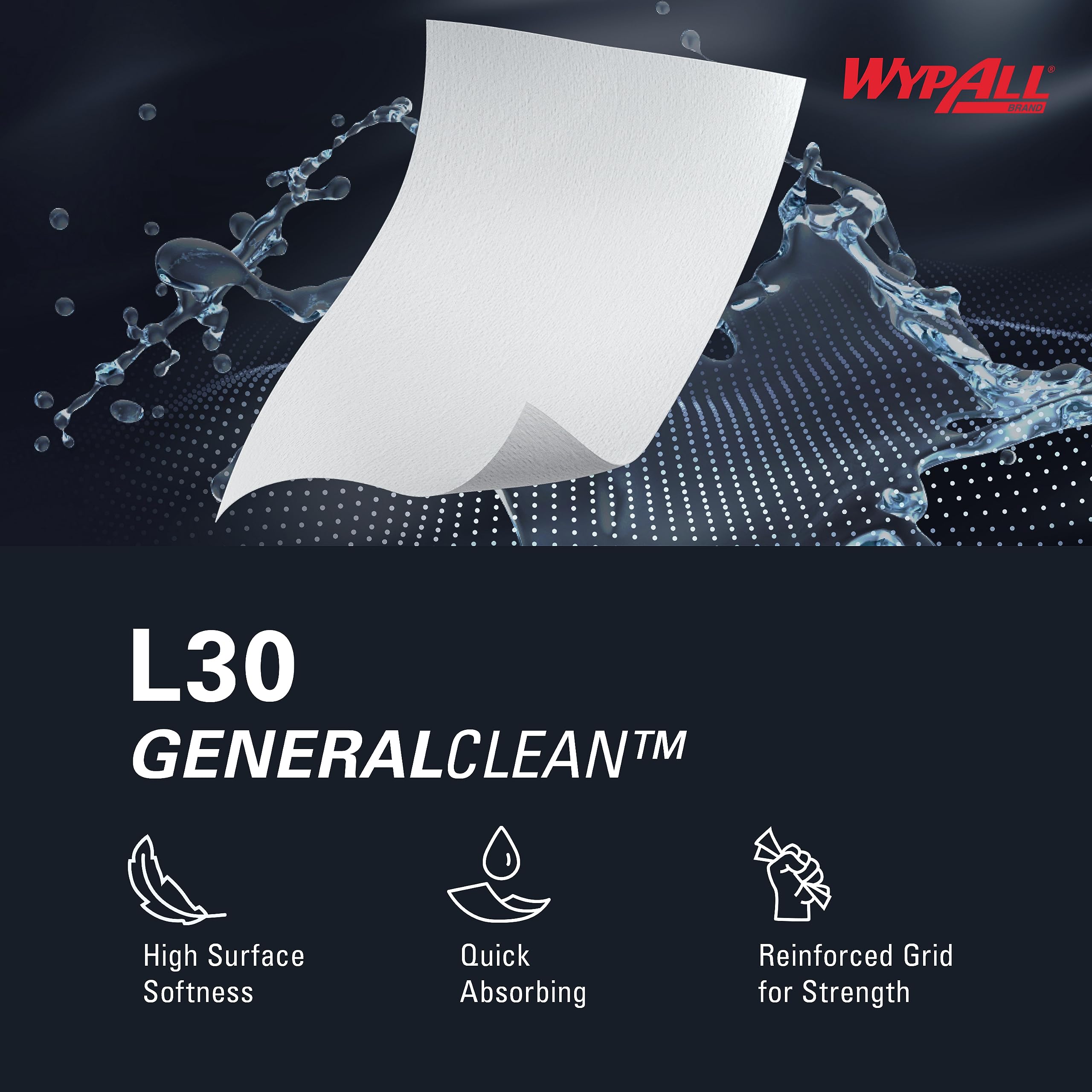 WypAll GeneralClean L30 Heavy Duty Cleaning Wipes (05800) - 8 Packs of 100 Sheets (800 Total) | Strong & Soft White Towels in Pop-Up Box | Ideal for Industrial, Garage & Workshop Cleaning