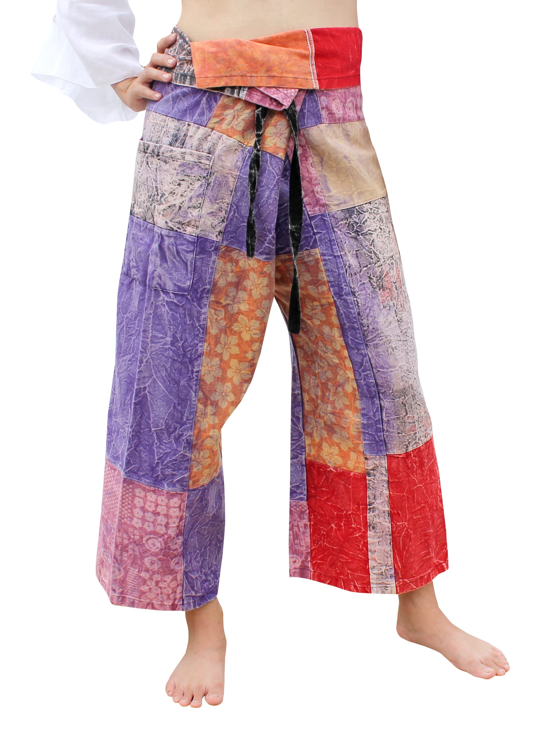 RaanPahMuang Thai Fisherman Pants for Men & Women - 100% Cotton Unisex Loose Yoga, Pirate, Harem & Kimono Pants - Perfect for Yoga, Meditation, Beach & Casual Wear