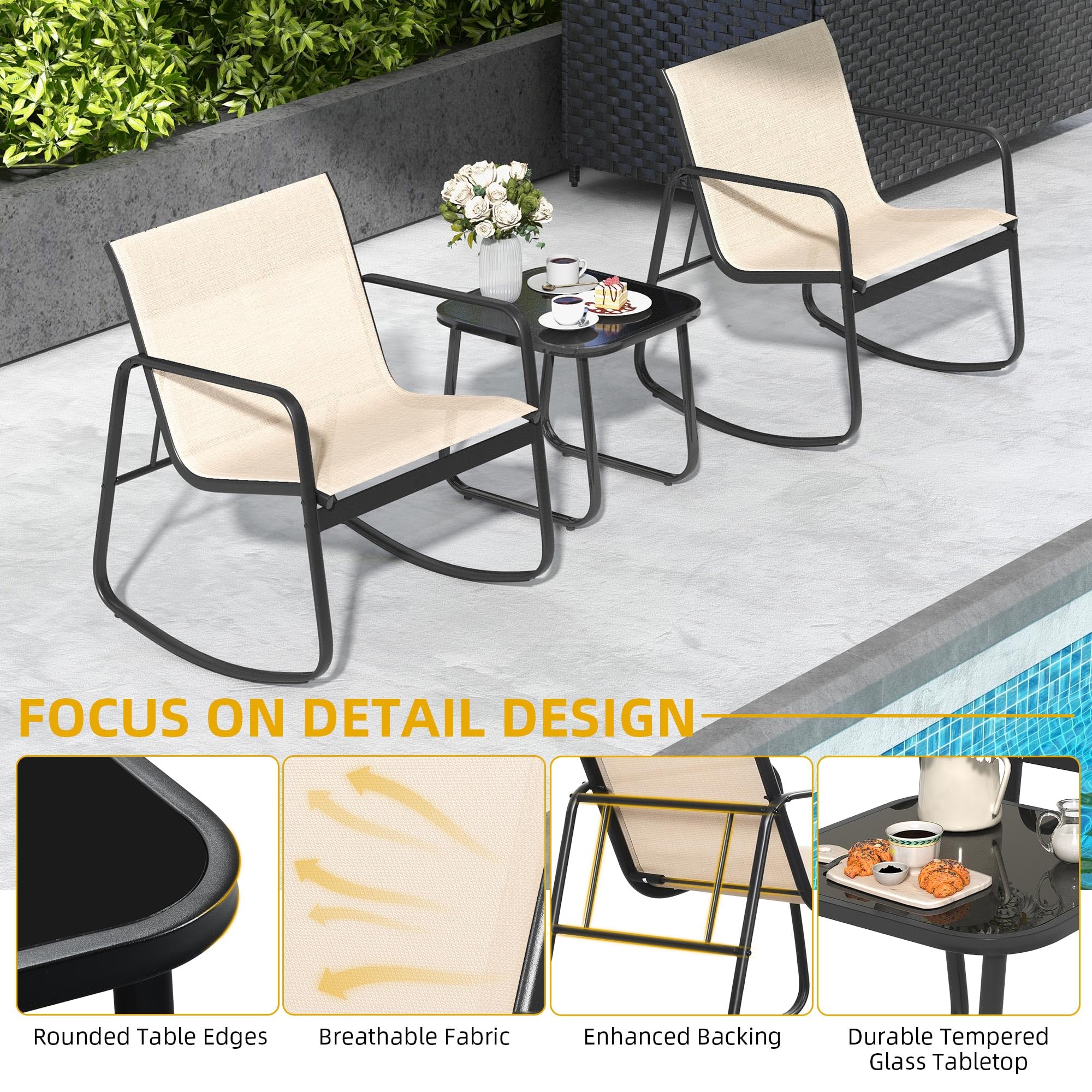 DWVO 3-Piece Outdoor Patio Furniture Set - Modern Textilene Bistro Set with 2 Chairs & Coffee Table for Backyard, Garden, Balcony, Poolside (Brown) | Perfect for Relaxing, Entertaining & Outdoor Dining
