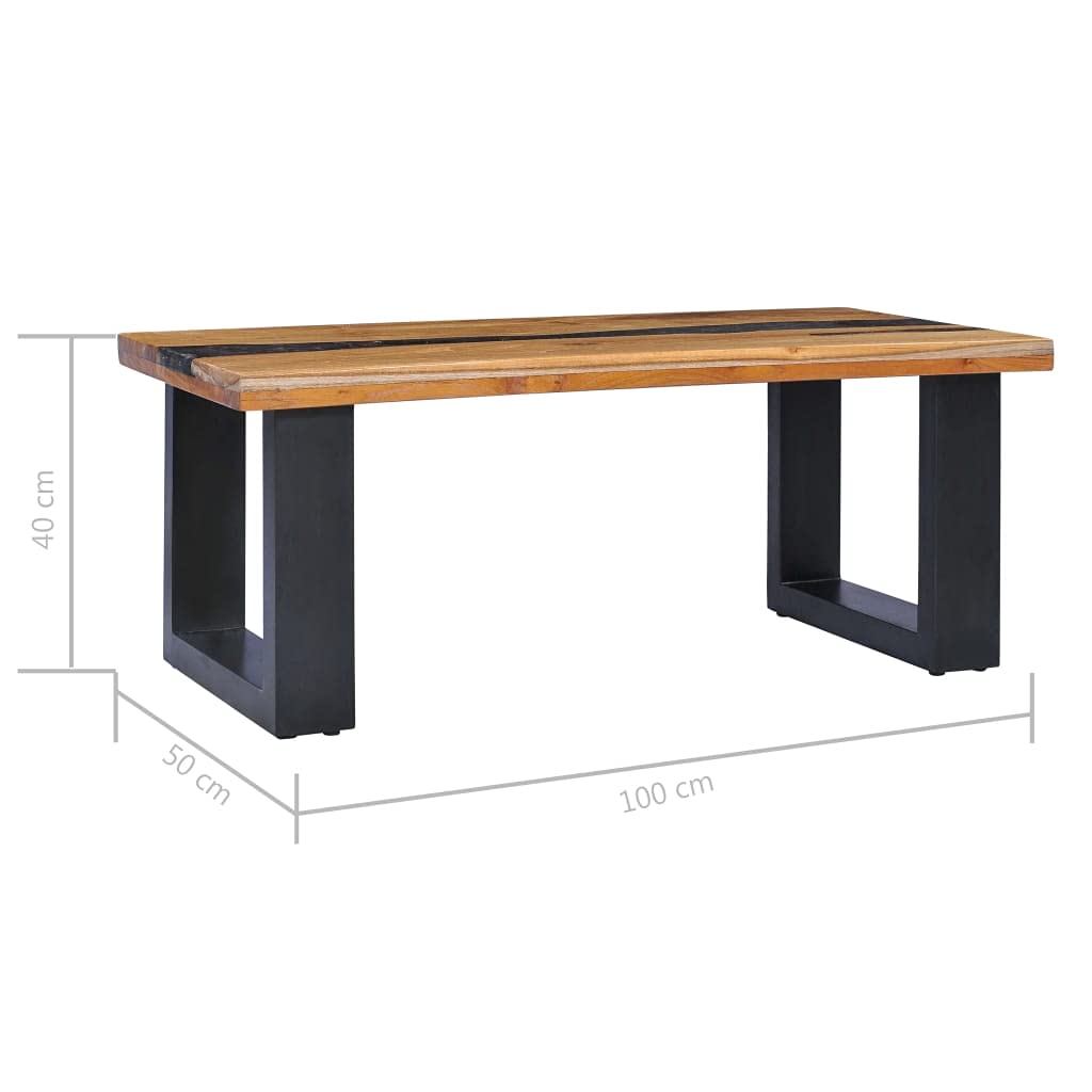 Solid Teak Wood Rectangular Coffee Table - 39.3x19.6x15.7 Inches Modern Side Table for Living Room, Office & Reception Areas | Durable Polyresin Finish | Perfect as Couch Table, Tea Table or End Table for Home Decor