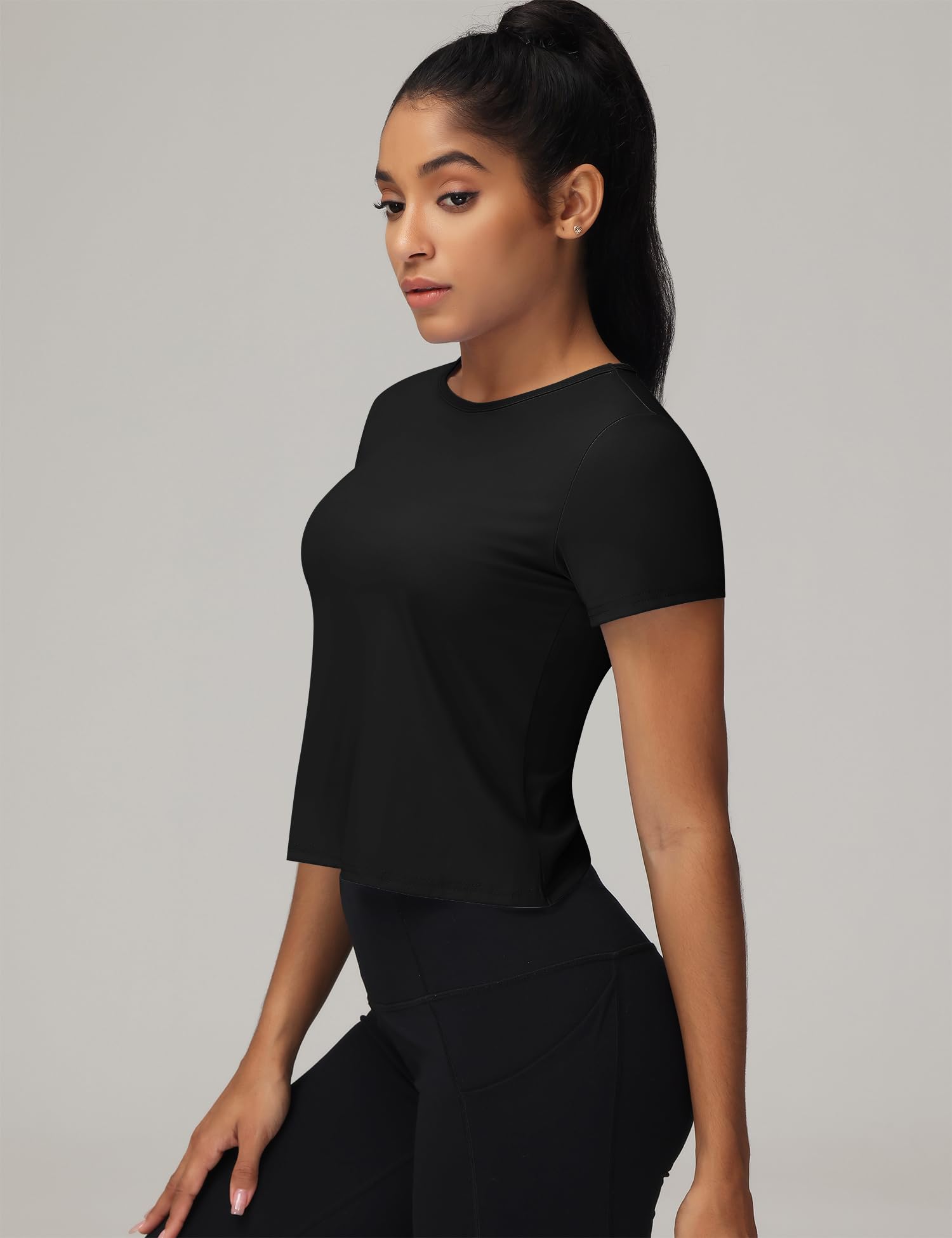 Micron Women's Crop Workout Tops - Split Back Short Sleeve Athletic Shirts for Gym, Yoga & Running | Fitted Basic Tee for Women's Fitness & Activewear