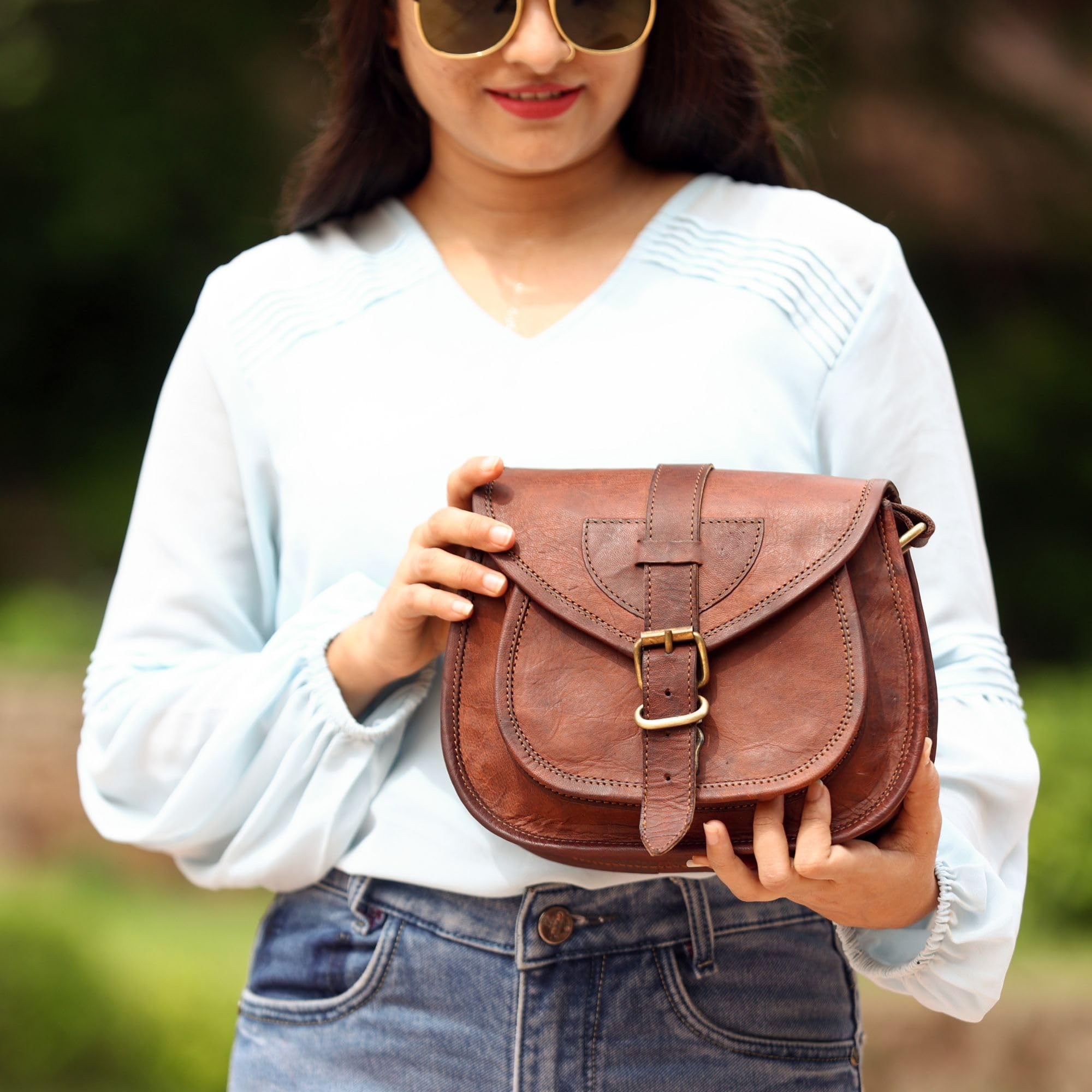 Vintage Brown Leather Satchel for Women - Crossbody Handbag for Daily Use & Travel