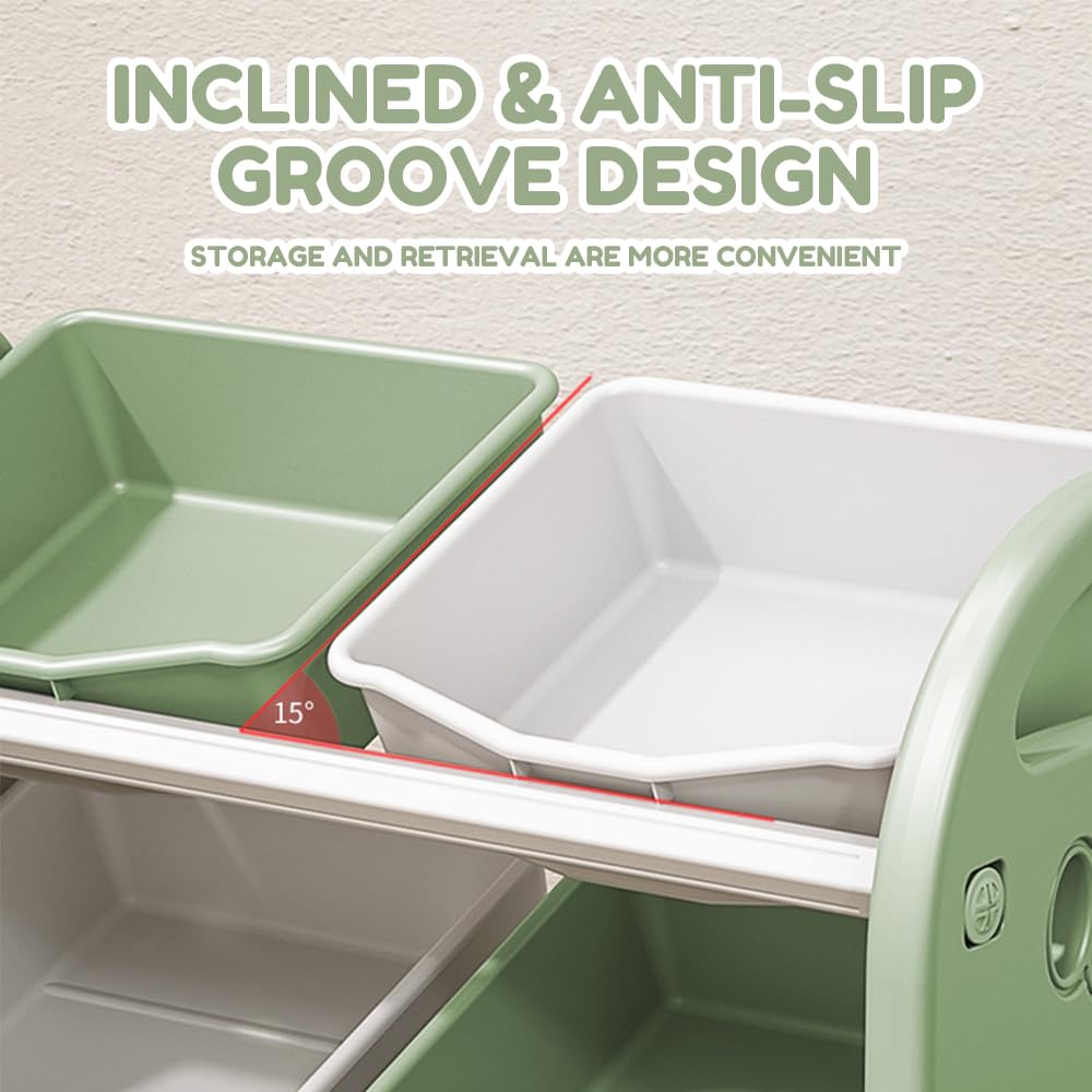 6-Bin Kids Toy Organizer - Sturdy Storage Solution for Children's Toys, Books, Building Blocks & School Supplies (Green) | Perfect for Playrooms, Bedrooms & Daycare Centers