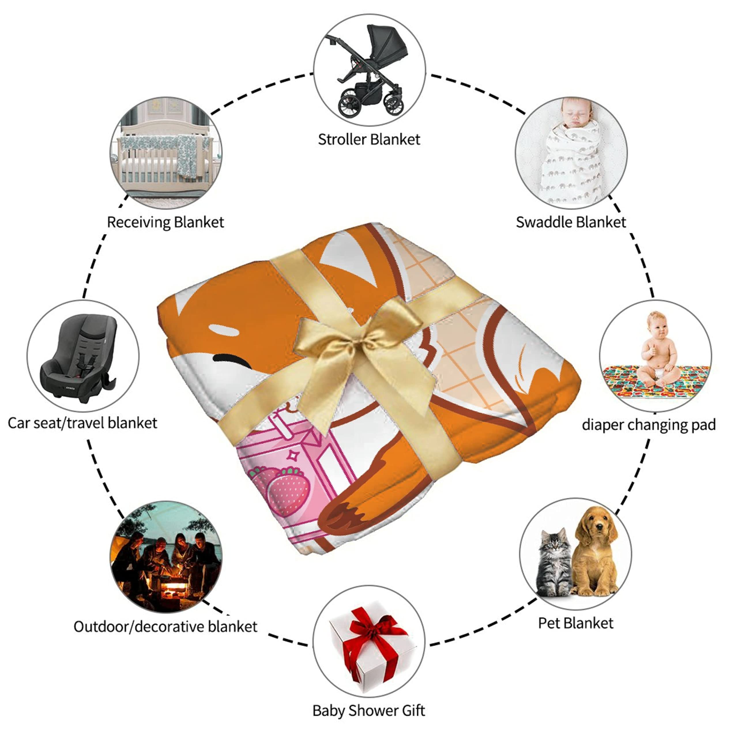 Ultra Soft Fox & Strawberry Milk Fleece Blanket 120