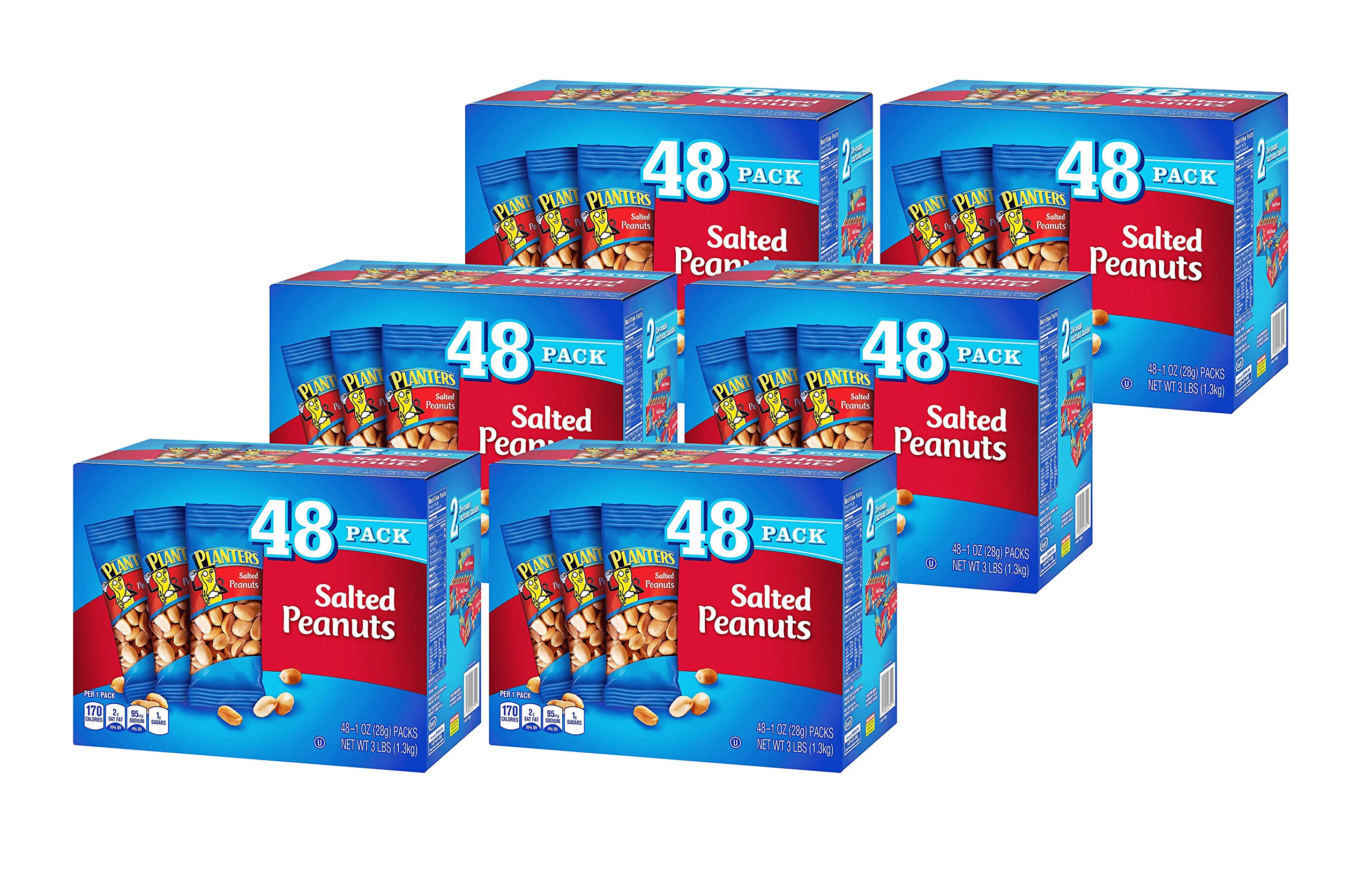 Salted Peanuts in Bulk - Planters 48 Count (6 Packs of 1 oz Bags) | Perfect for Snacking, Parties & Office Break Rooms