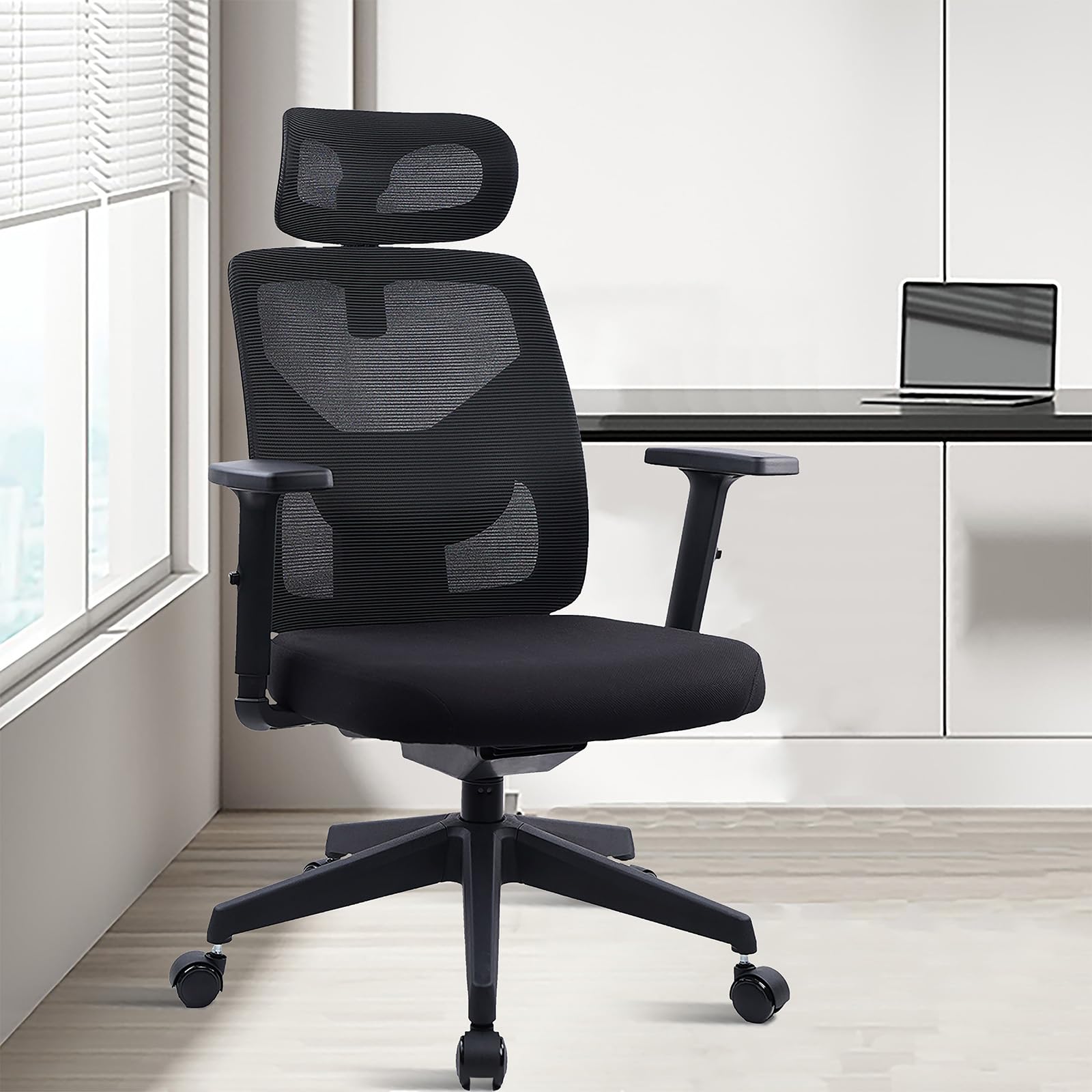 CLATINA Ergonomic Mesh Office Chair with 3D Headrest - Adjustable Lumbar Support & Lift Armrests - Big and Tall Swivel Computer Task Chair for Home Office & Conference Rooms (Black) - Perfect for Long Work Hours & Video Meetings