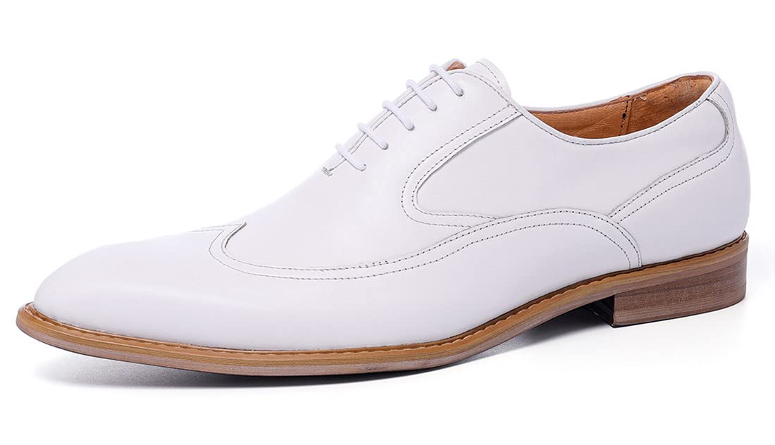 Men's Formal Leather Wingtip Oxford Dress Shoes - Classic White Business & Wedding Shoes for Professional & Special Occasions