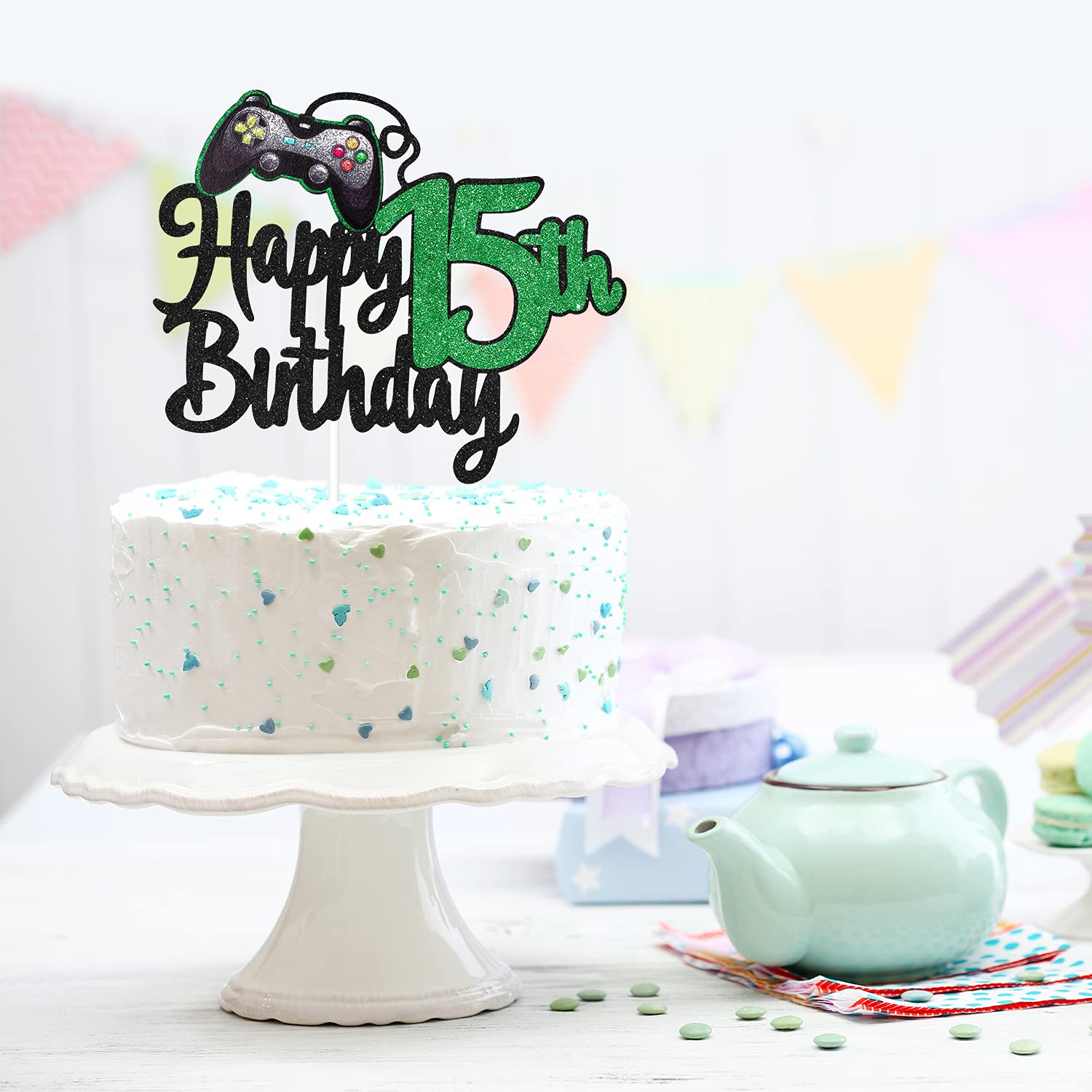 15th Birthday Cake Topper for Video Game Lovers - Game On Level Up Winner Party Decoration - Perfect for Boys' Gaming Birthday Party & Cake Decorations