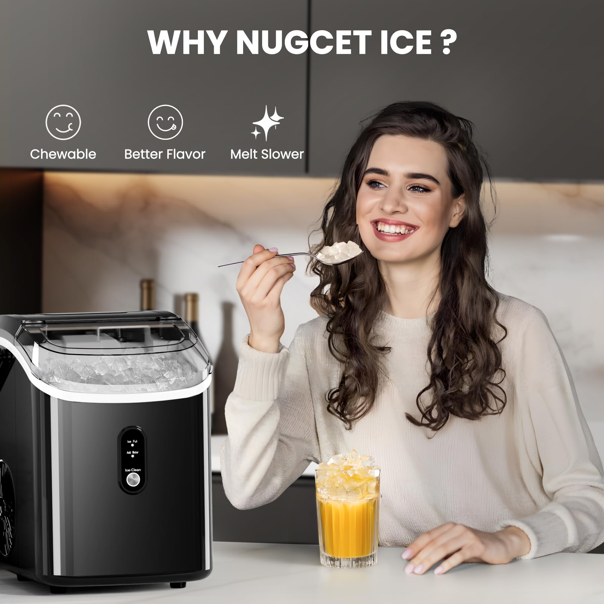 Portable Countertop Ice Maker Machine - 35lbs/24H, Self-Cleaning Pellet Ice Maker with Handle for Home, Kitchen, Office, Bar, RV (Black) - Perfect for Cocktails, Beverages & Outdoor Parties