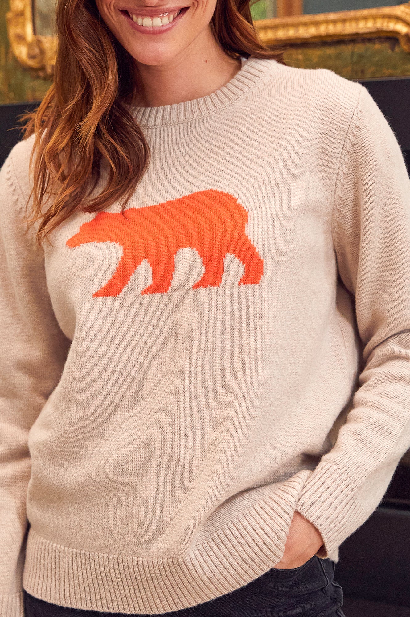Premium Merino Wool Polar Bear Sweater - Soft & Warm Winter Knitwear for Men & Women | Oat & Orange Color Options | Perfect for Cold Weather, Outdoor Activities & Cozy Home Wear