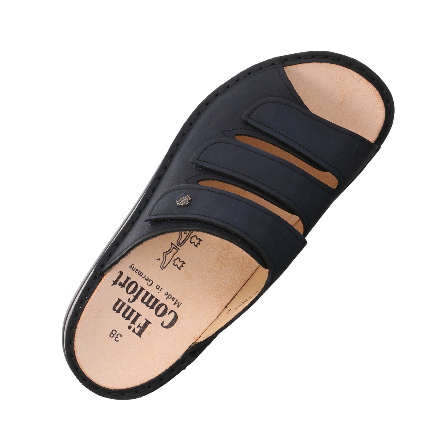 Finn Comfort Women's Open Toe Sandals - Breathable Leather Comfort Shoes for Women, Navy Blue, Size 10 | Perfect for Summer Walking, Travel & Casual Outfits