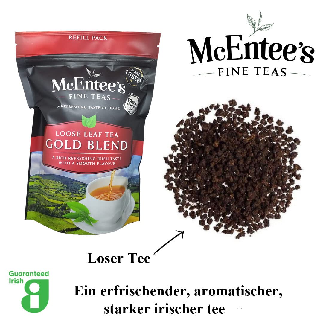 Premium McEntee's Irish Loose Leaf Gold Blend Tea - 250g Refill Bag (Pack of 4) | Authentic Assam & Kenyan Black Tea Blend | Handcrafted in Ireland | Perfect for Afternoon Tea, Gifts & Relaxation