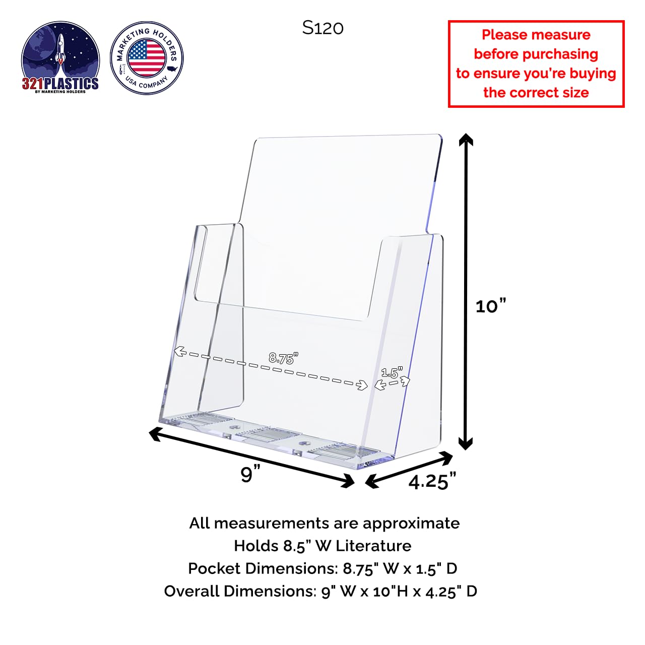 25 Pack Clear Acrylic Magazine Holders - 8.5