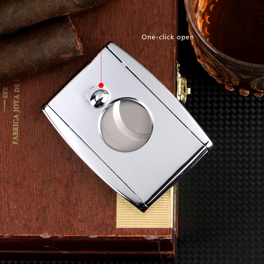 Premium KEENSUN Zinc Alloy Guillotine Cigar Cutter - Double 420J2 Stainless Steel Blades for 60 Ring Gauge Cigars | One-Push Lock System | Elegant Gift Box | Perfect for Cigar Enthusiasts & Luxury Gifting