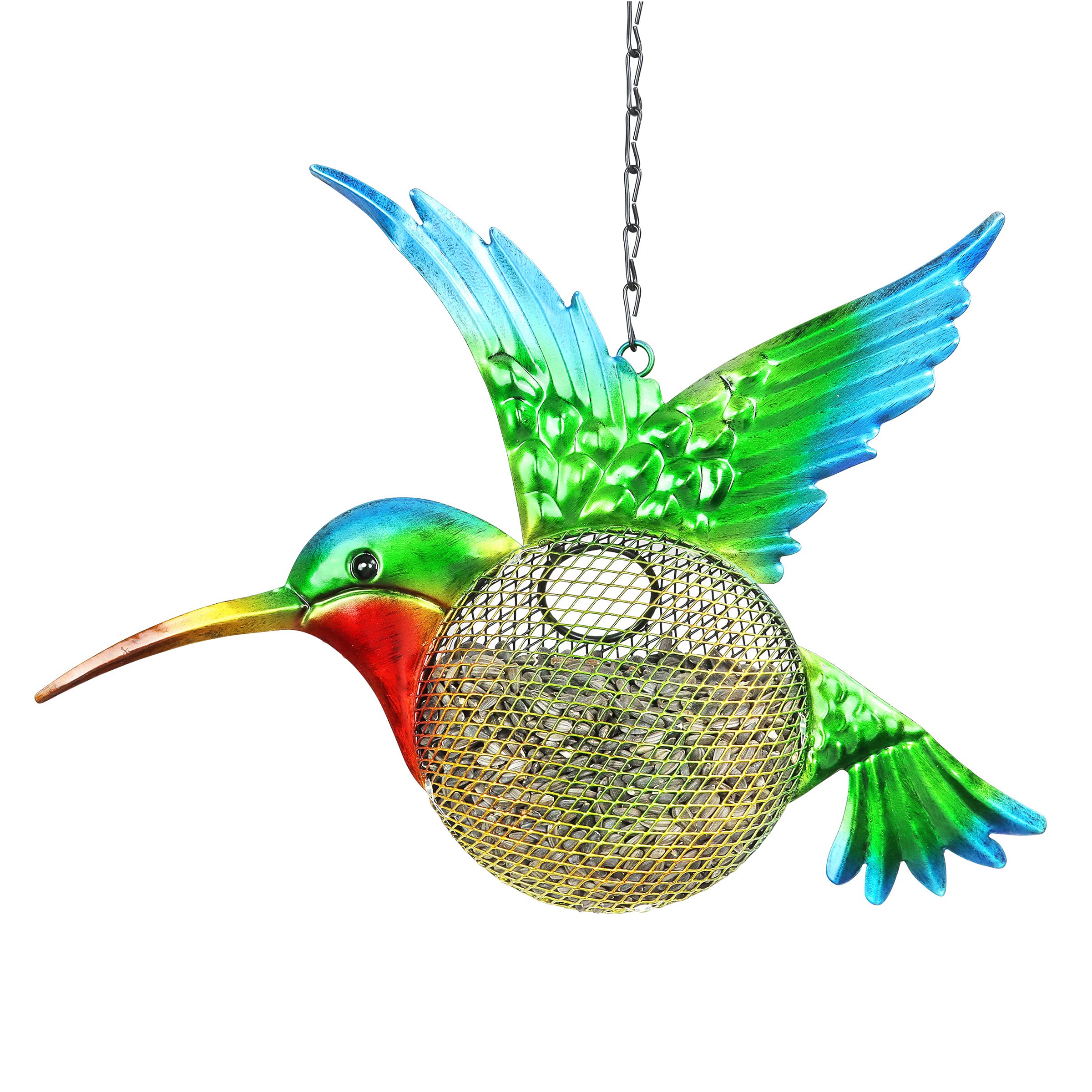 Solar Hummingbird Feeder with 5 LED Firefly Lights - Exhart Hanging Outdoor Metal Bird Feeder for Garden & Yard Decoration (13 x 3 x 17 Inch) - Attract Birds & Illuminate Your Outdoor Space at Night