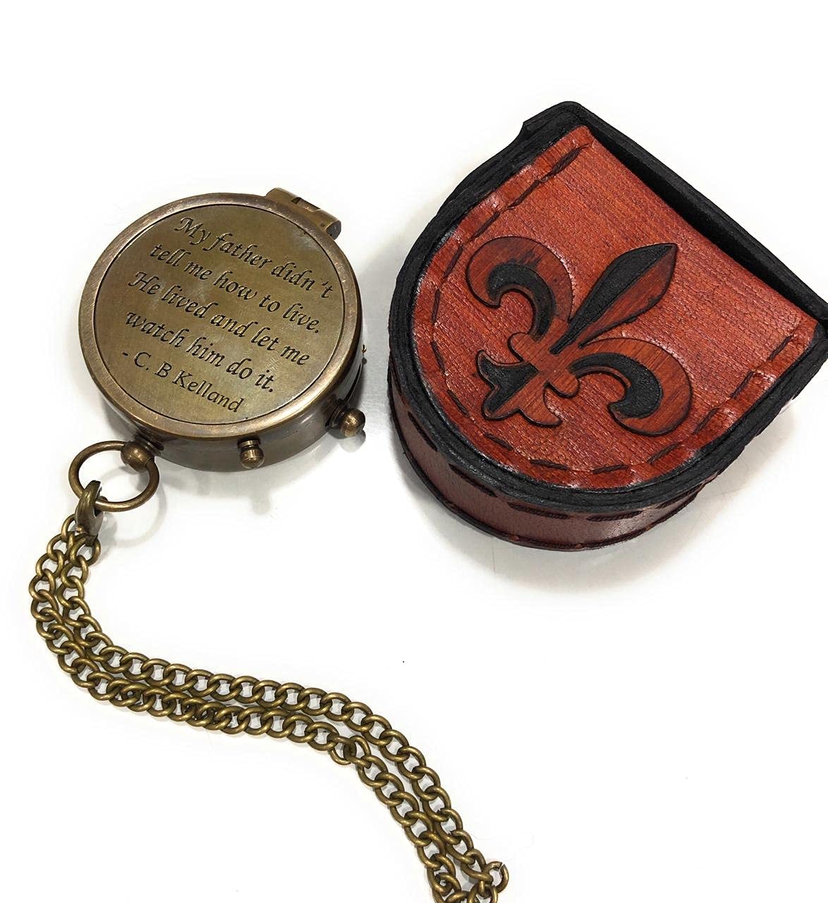 Engraved Brass Compass with Leather Case - Perfect Father's Day Gift, Birthday Present & Retirement Gift for Men - Great for Outdoor Adventures, Hiking & Travel