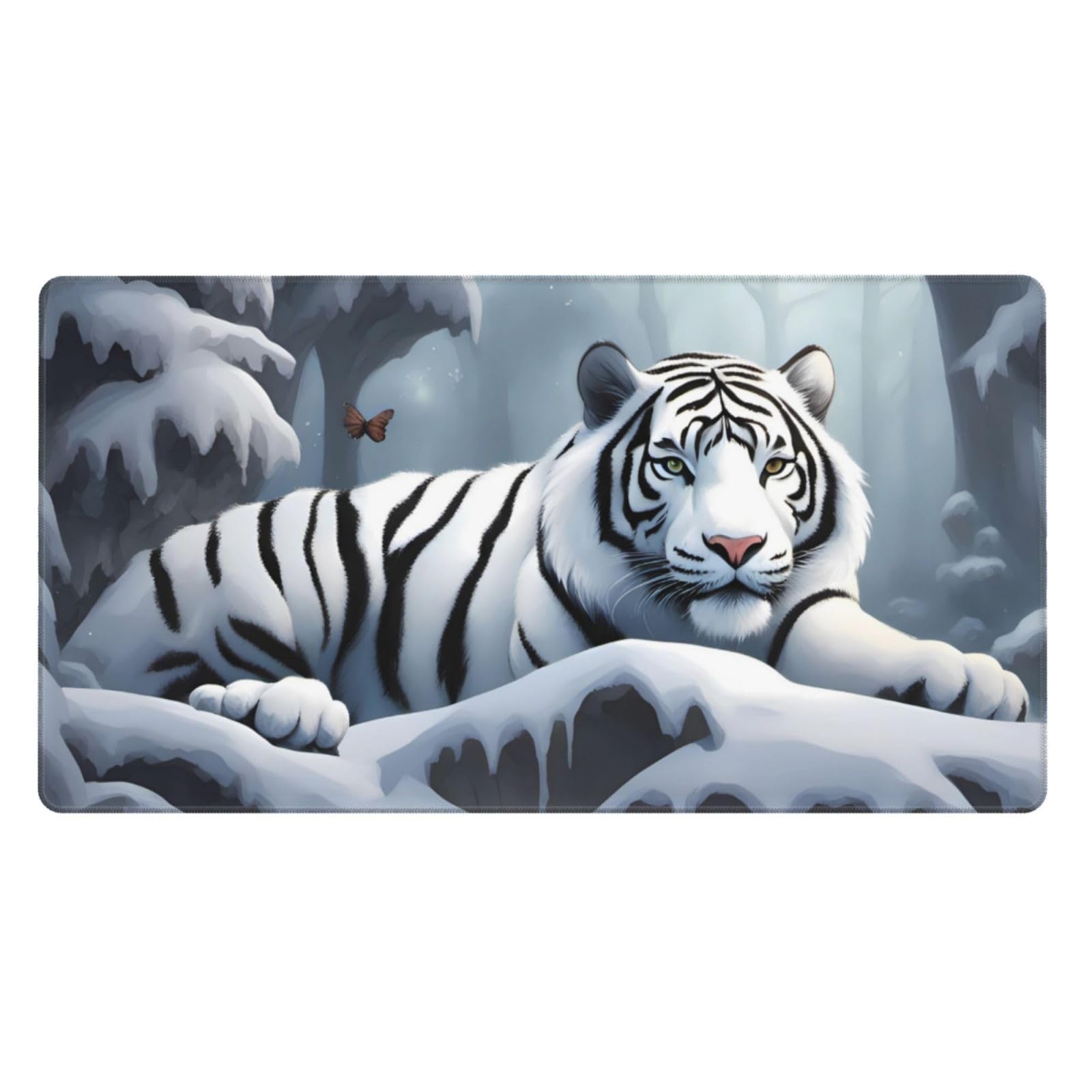 Snow White Tiger Pattern Large Office & Gaming Mouse Pad 16 x 29.5 Inches - Non-Slip Base, Durable Stitched Edges, Precision Tracking - Perfect for Work, Gaming & Home Office Setup