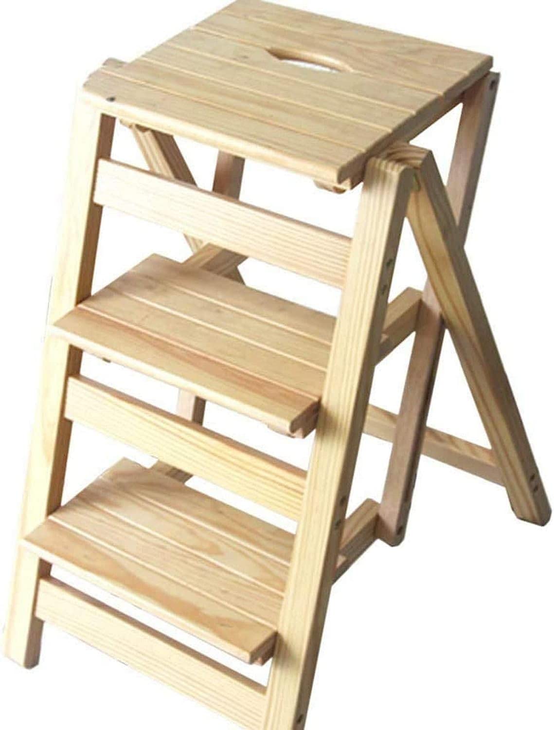 3-Tier Foldable Wooden Step Stool with Non-Slip Pedals - Dual Purpose Ladder & Storage Shelf - Perfect for Kitchen, Bathroom, and Kids' Room Organization