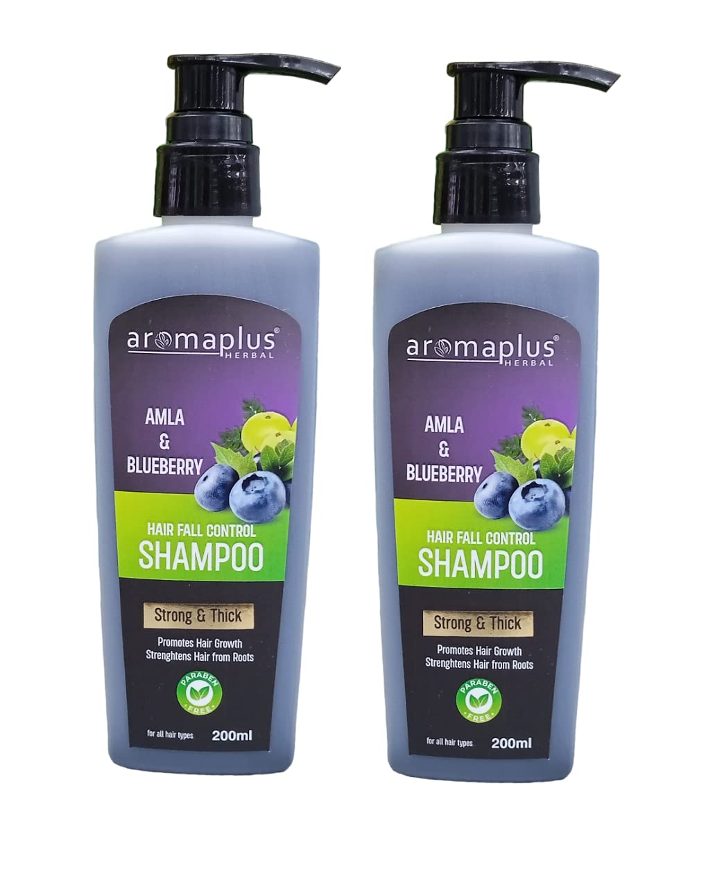 Aromaplus Herbal Amla & Blueberry Shampoo for Strong Thick Hair Growth | Strengthens Hair from Roots | 200ml X 2 Pack | Natural Hair Care for Daily Use & Scalp Nourishment