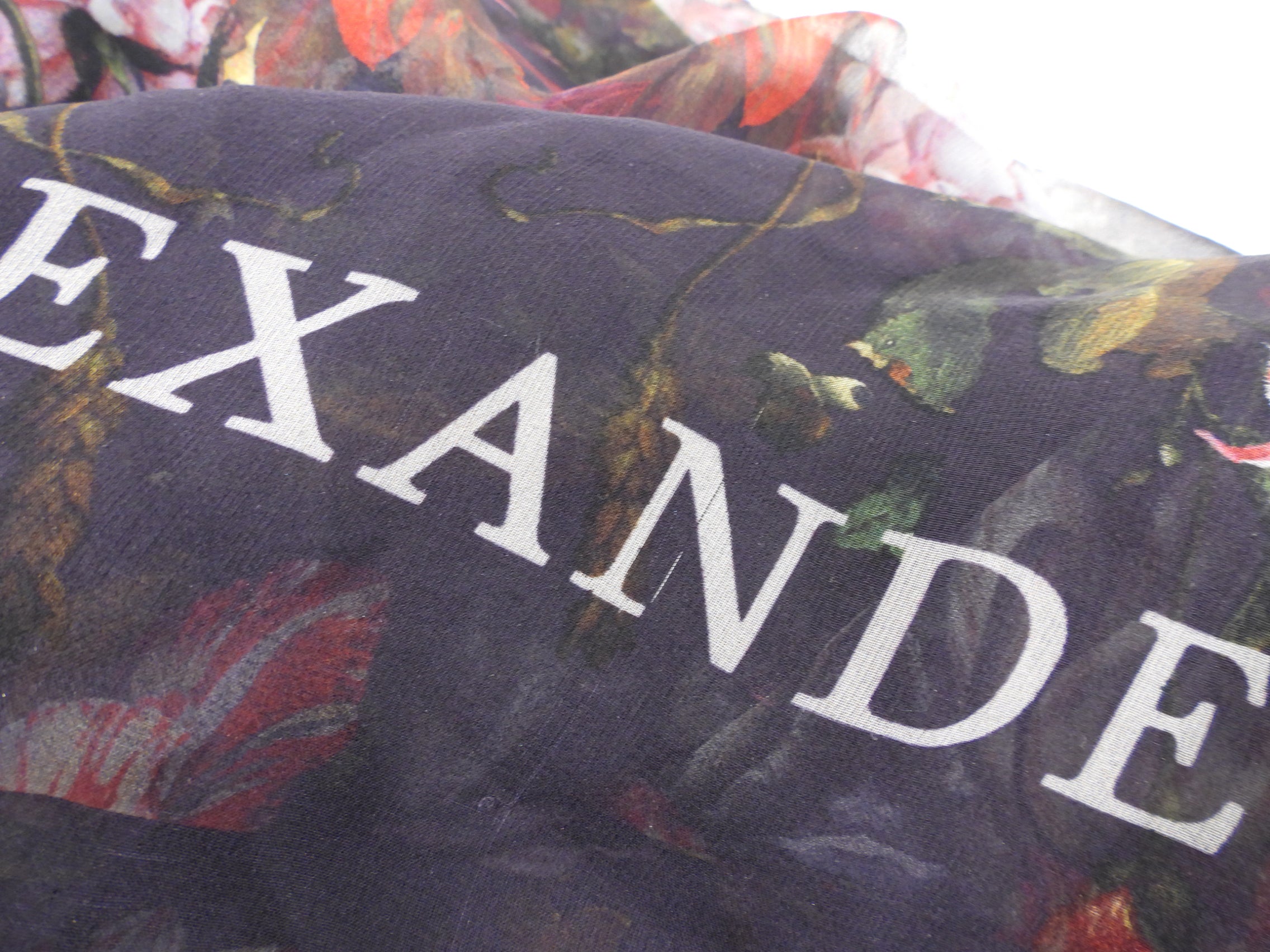 Alexander McQueen Red Skull Floral Tulip Silk Chiffon Shawl Scarf - Luxury Fashion Accessory for Women, Perfect for Evening Parties, Weddings & Special Occasions
