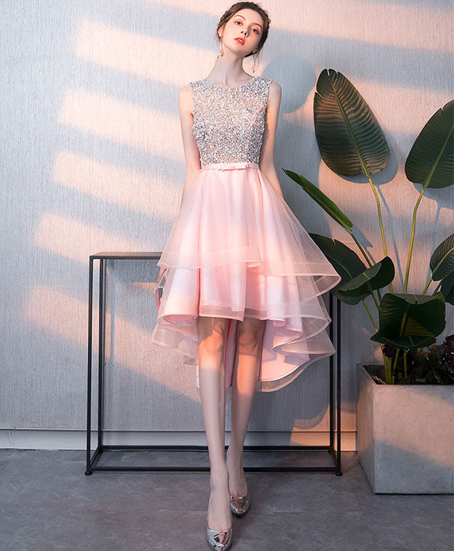 Elegant Pink Tulle Sequin Short Prom Dress | Sparkling Homecoming Party Dress for Teens | Perfect for Dances, Formals & Special Occasions