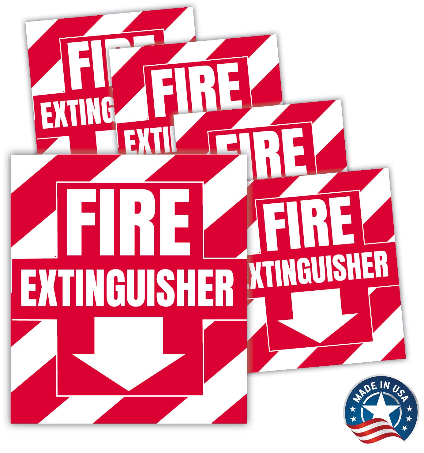 Fire Extinguisher Sign Sticker - Pack of 5 Self Adhesive Decals, Weatherproof UV Protected for Industrial, Warehouse, Office & Home Safety