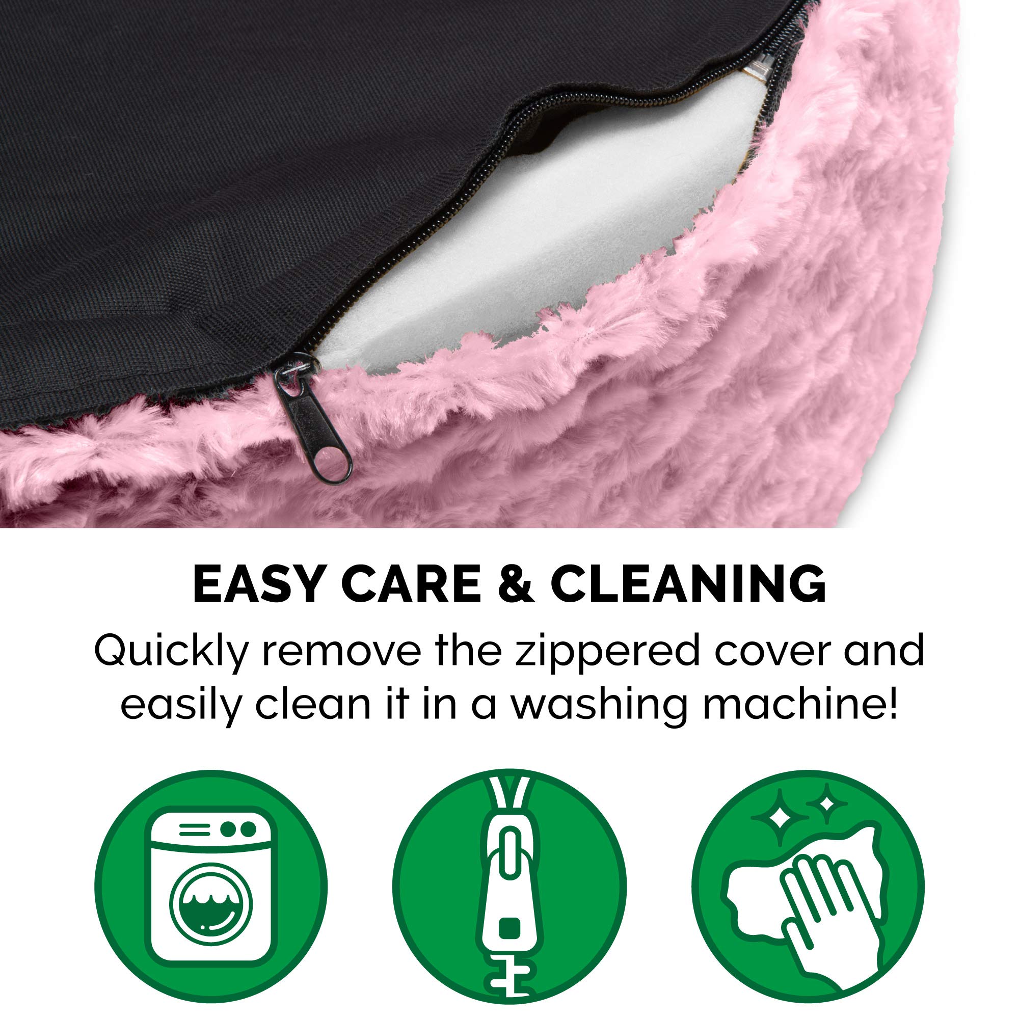 Furhaven Ultra Plush Faux Fur Dog Bed for Small & Medium Dogs Up to 18 lbs - Removable Washable Cover & Pillow Cushion Insert - Pink Oval Lounger - Perfect for Living Room, Bedroom or Pet Nursery