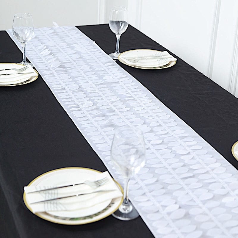 12x108 Inch Elegant Taffeta Table Runner with 3D Leaves & Petals Design - Perfect for Wedding, Party, and Holiday Dining Table Decorations