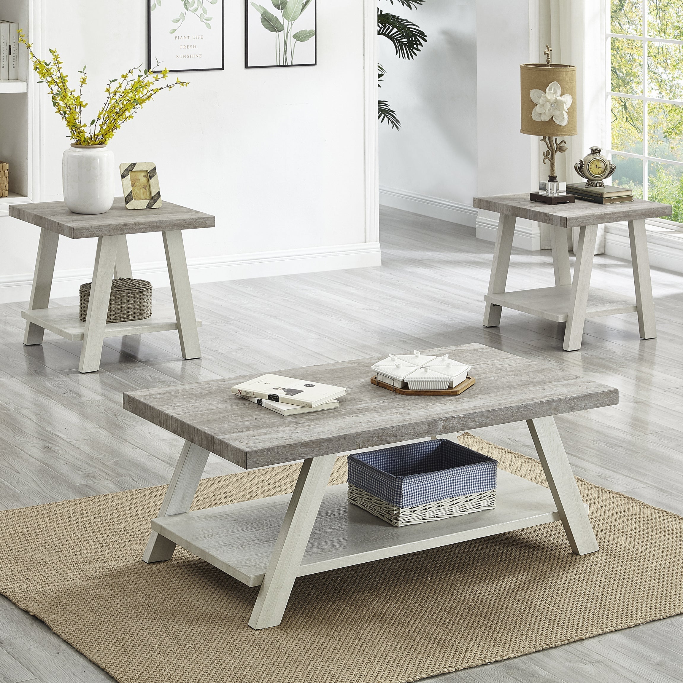 Roundhill Furniture Athens Contemporary 3-Piece Coffee Table Set with Storage - Modern Living Room Furniture for Small Spaces, Home Decor & Organization