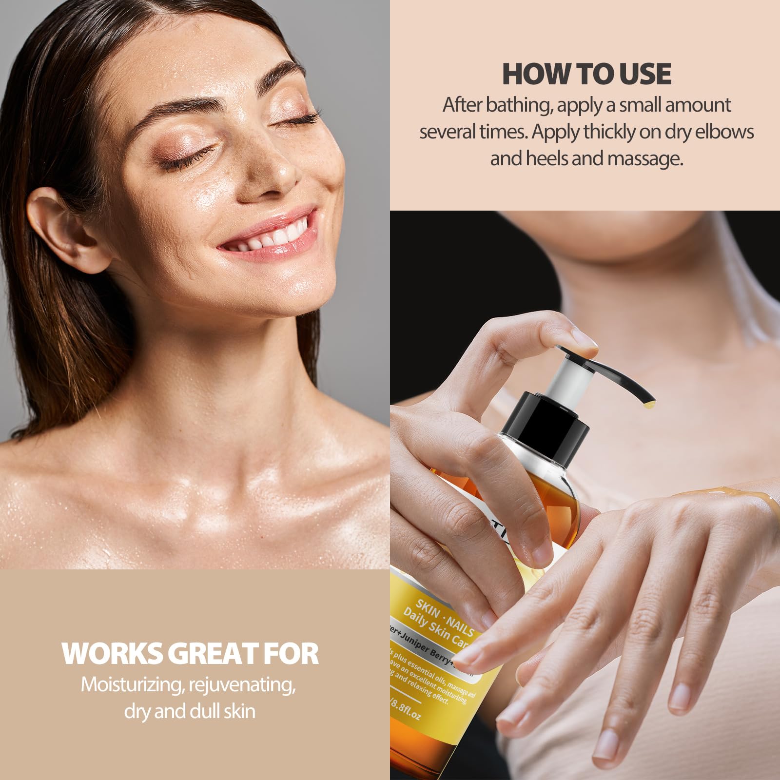 Premium Sandalwood & Ginger Body Oil 260ml - Large Bottle for Deep Skin Moisturizing & Hydration | Perfect for Massage, Aromatherapy & Daily Skincare Routine