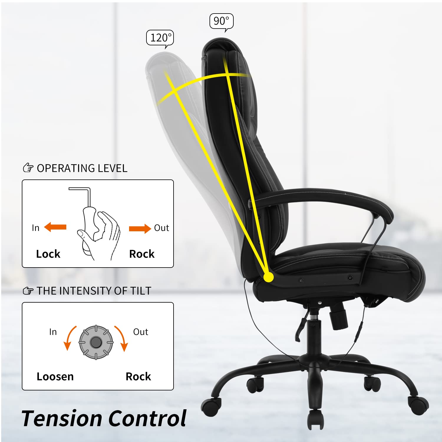 Heavy Duty Big and Tall Office Chair for 500lbs - Ergonomic Executive Desk Chair with Lumbar Support, Adjustable Armrest & Headrest - PU Leather Computer Task Chair for Home & Office - Black    Perfect for large individuals needing extra support during long work hours, gaming sessions, or home office use.
