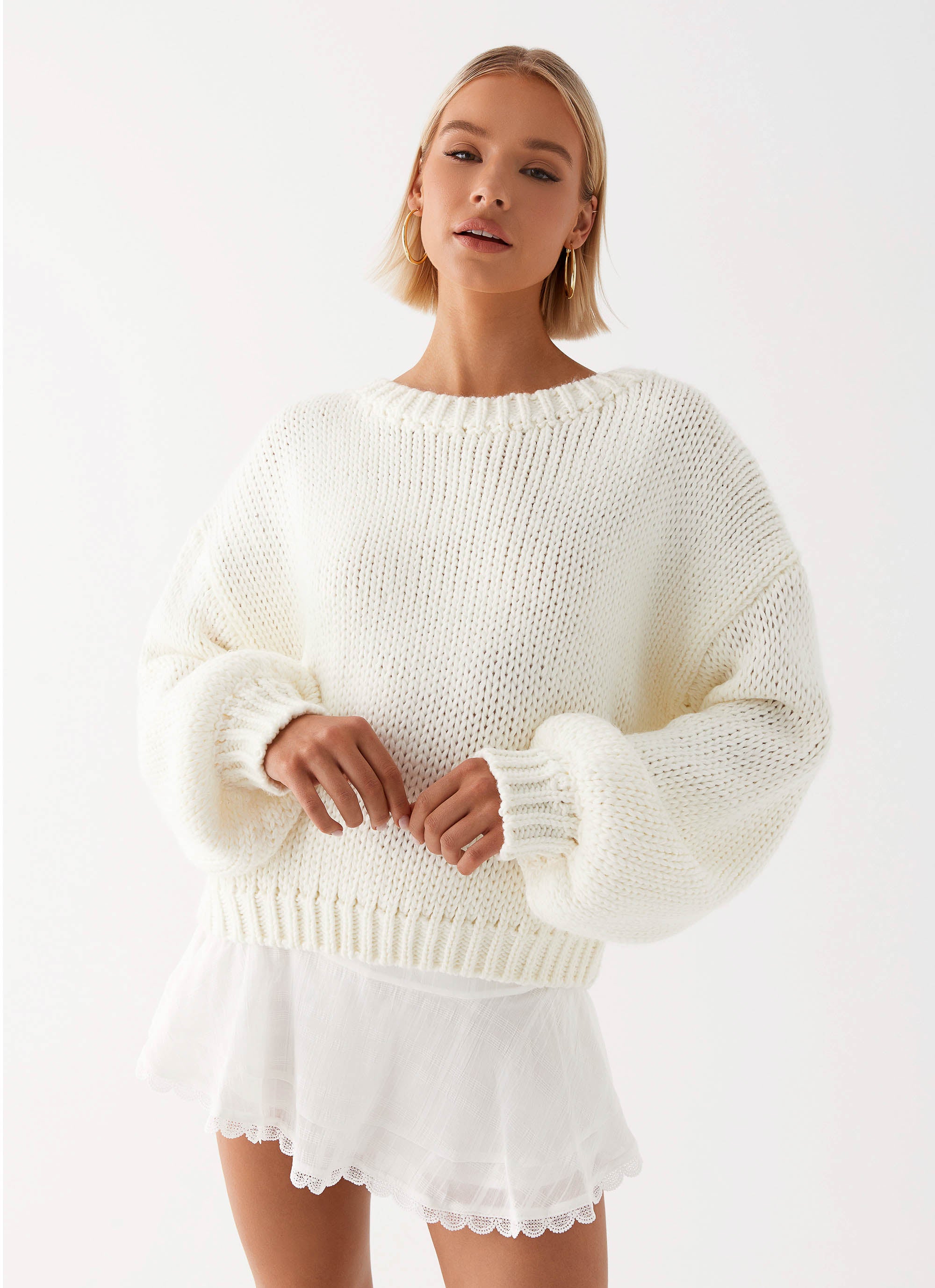 Costella Knit Sweater Women's Ivory Cable Knit Pullover - Cozy Winter Sweater for Casual Outfits & Holiday Gatherings