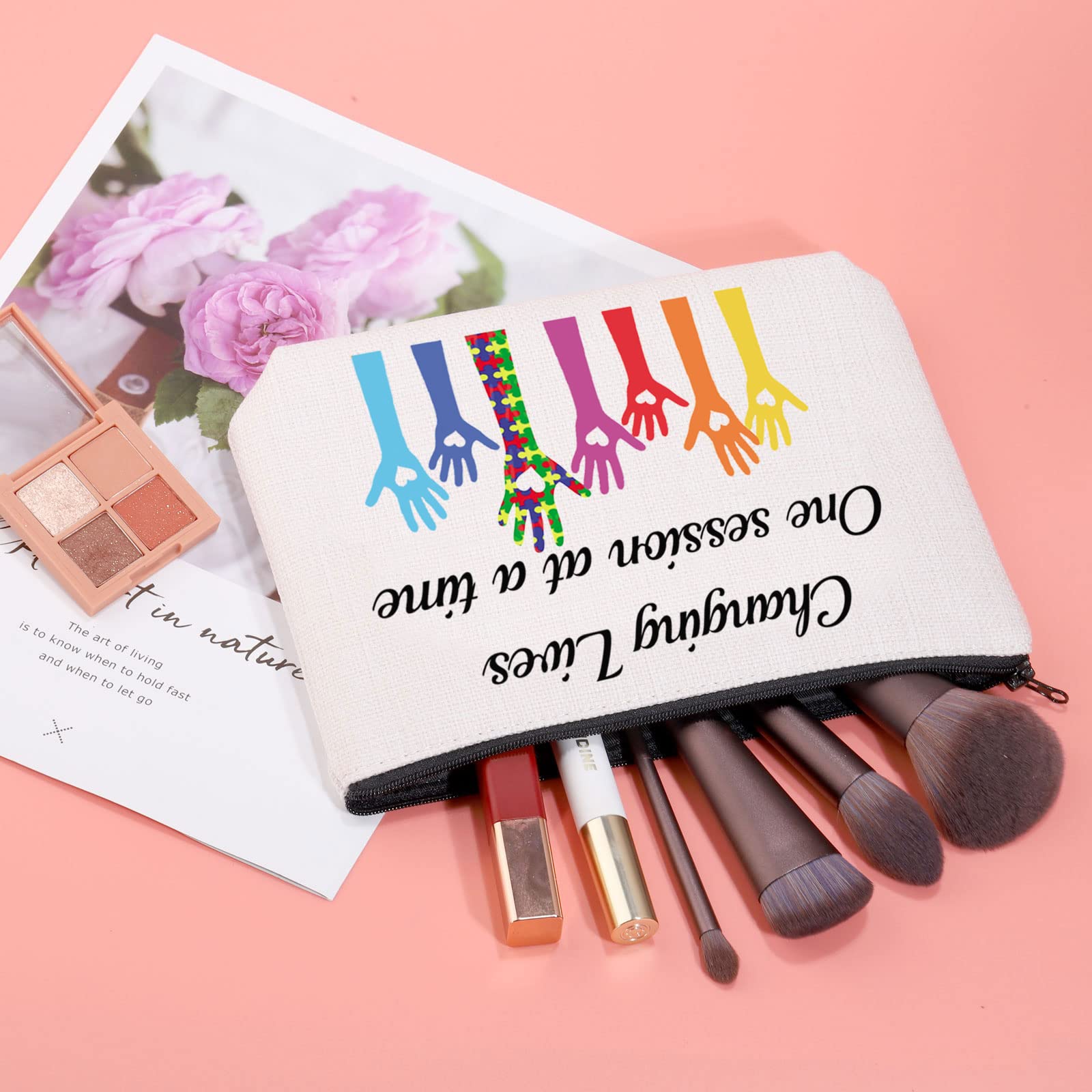 ABA Therapist Gift Makeup Bag - Inspirational 'Changing Lives One Session at a Time' Cosmetic Pouch for ABA Therapy Professionals | Perfect for Work, Travel & Daily Essentials