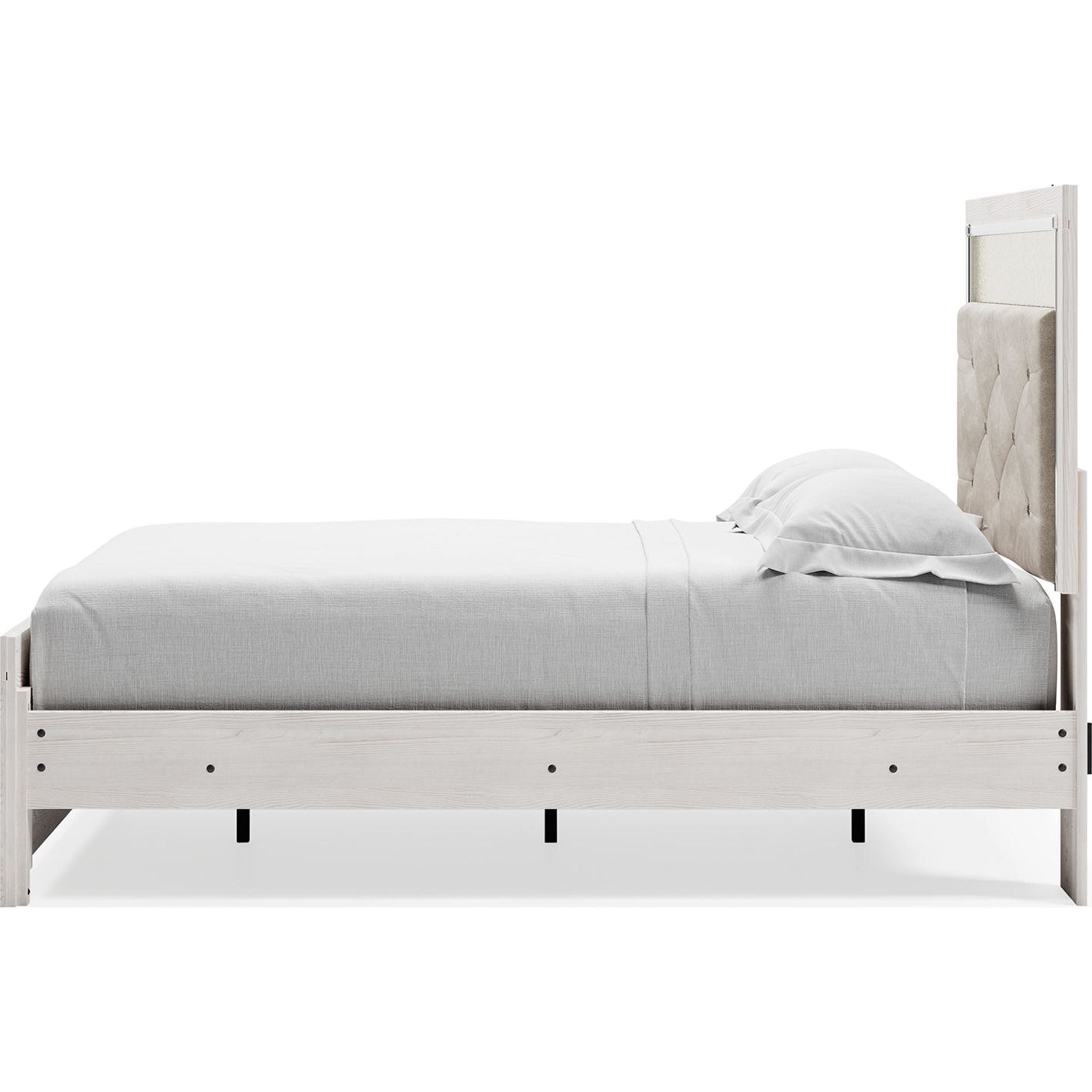 Altyra White Panel Bed Frame - Queen Size, Modern Platform Bed with Upholstered Headboard for Bedroom Decor