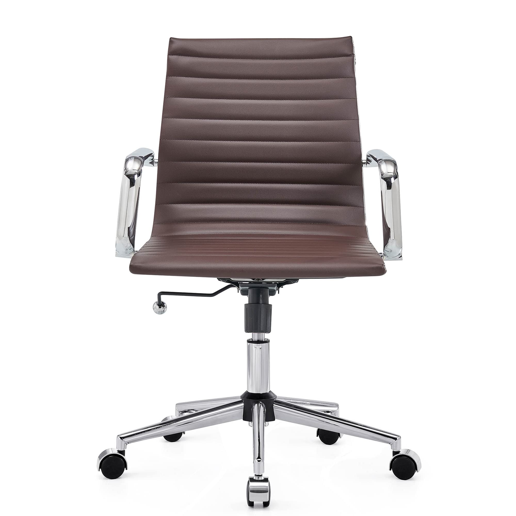 Ergonomic Leather Office Chair - Modern Swivel Executive Desk Chair with Ribbed Design for Home Office & Conference Room - Comfortable Rolling Task Chair for Computer Work & Long Hours Sitting