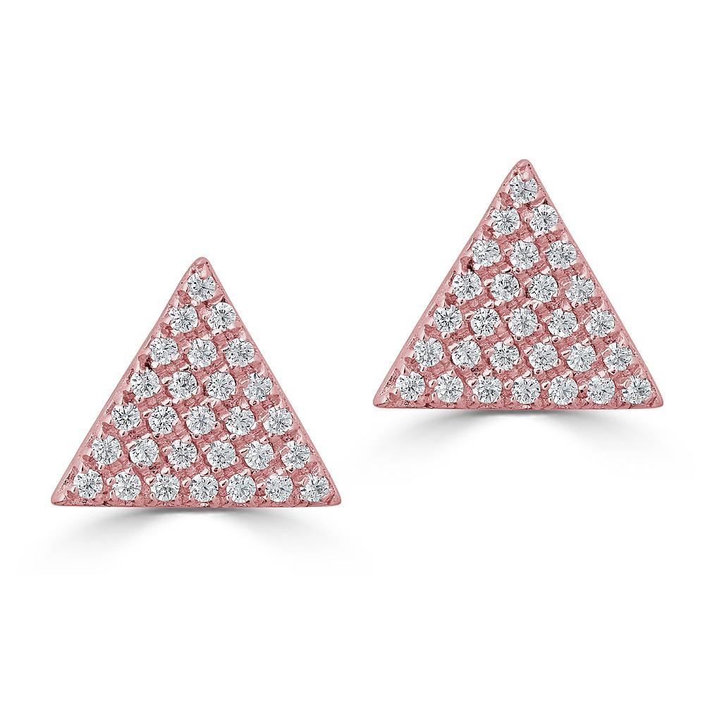 14KT Gold 0.20 CTW Diamond Pavé Triangle Stud Earrings for Women - Elegant Everyday Jewelry & Special Occasion Gift