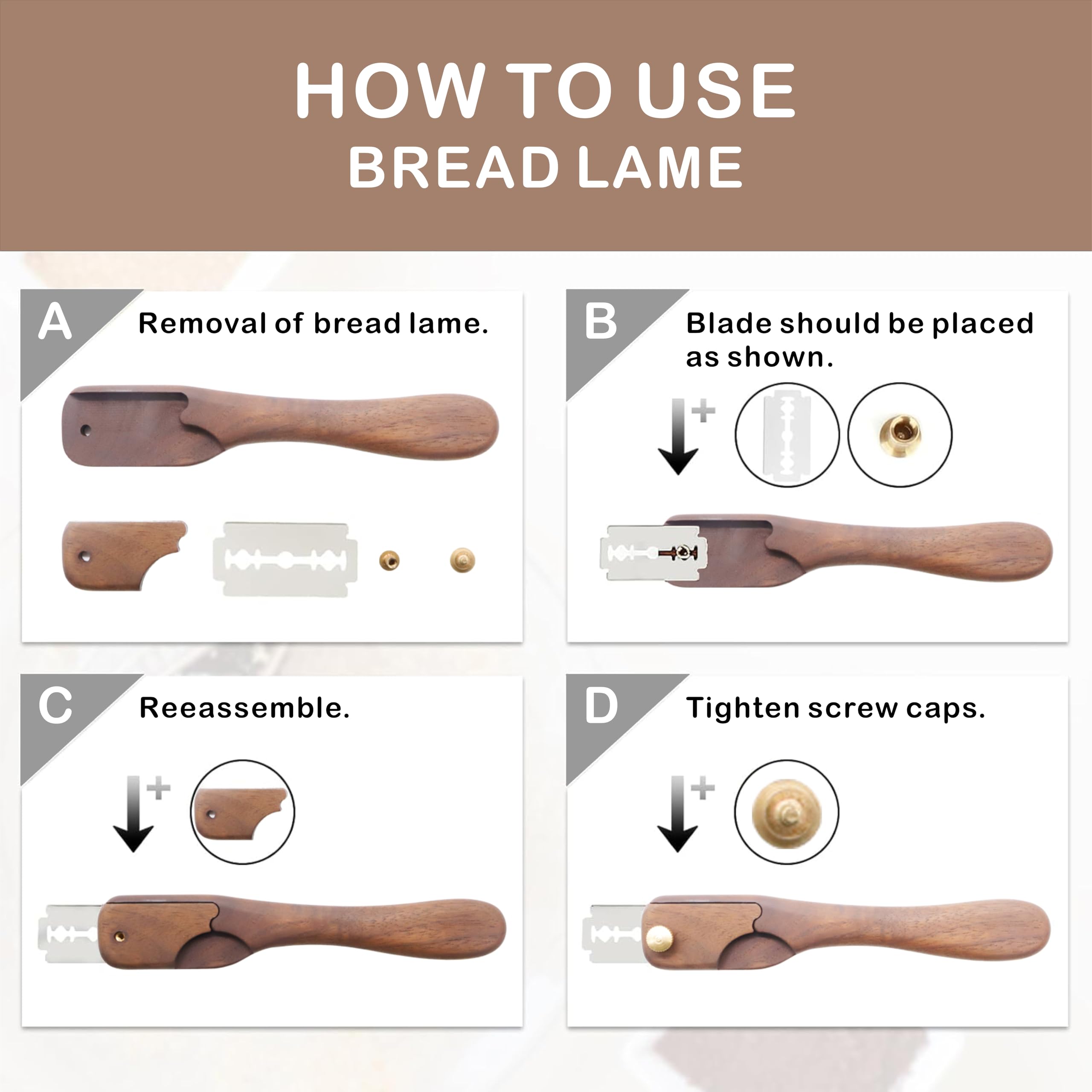 Premium Mini Bread Lame - Handcrafted Wooden Dough Scoring Tool for Sourdough Bread Patterns - Black Walnut Bread Decorating Knife (Blade Not Included) - Perfect for Artisan Baking & Homemade Bread Making