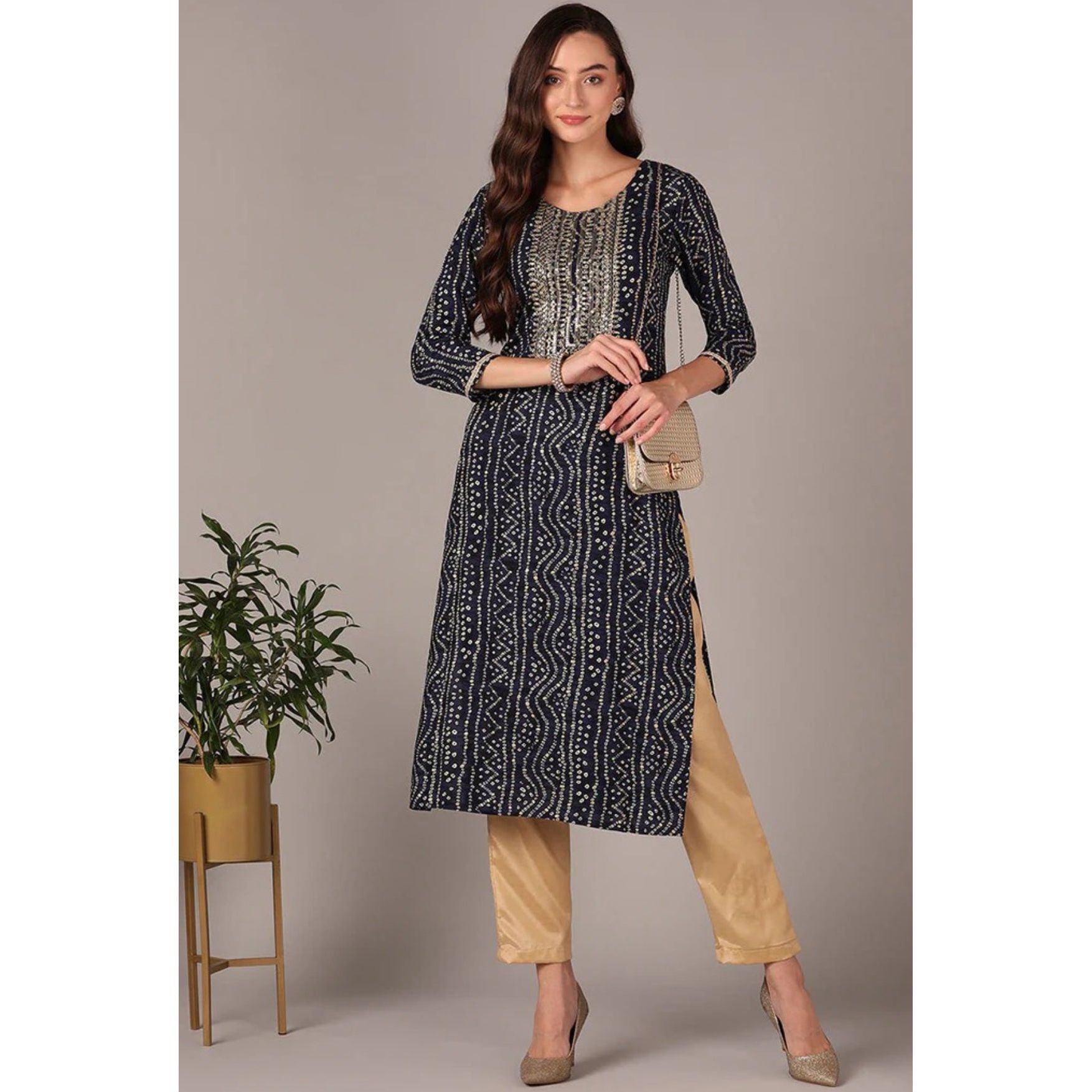 Stylish Navy Blue Bandhini Indian Kurti/Kurta for Women | Traditional Handmade Cotton Tunic Top | Perfect for Festivals, Weddings & Casual Wear