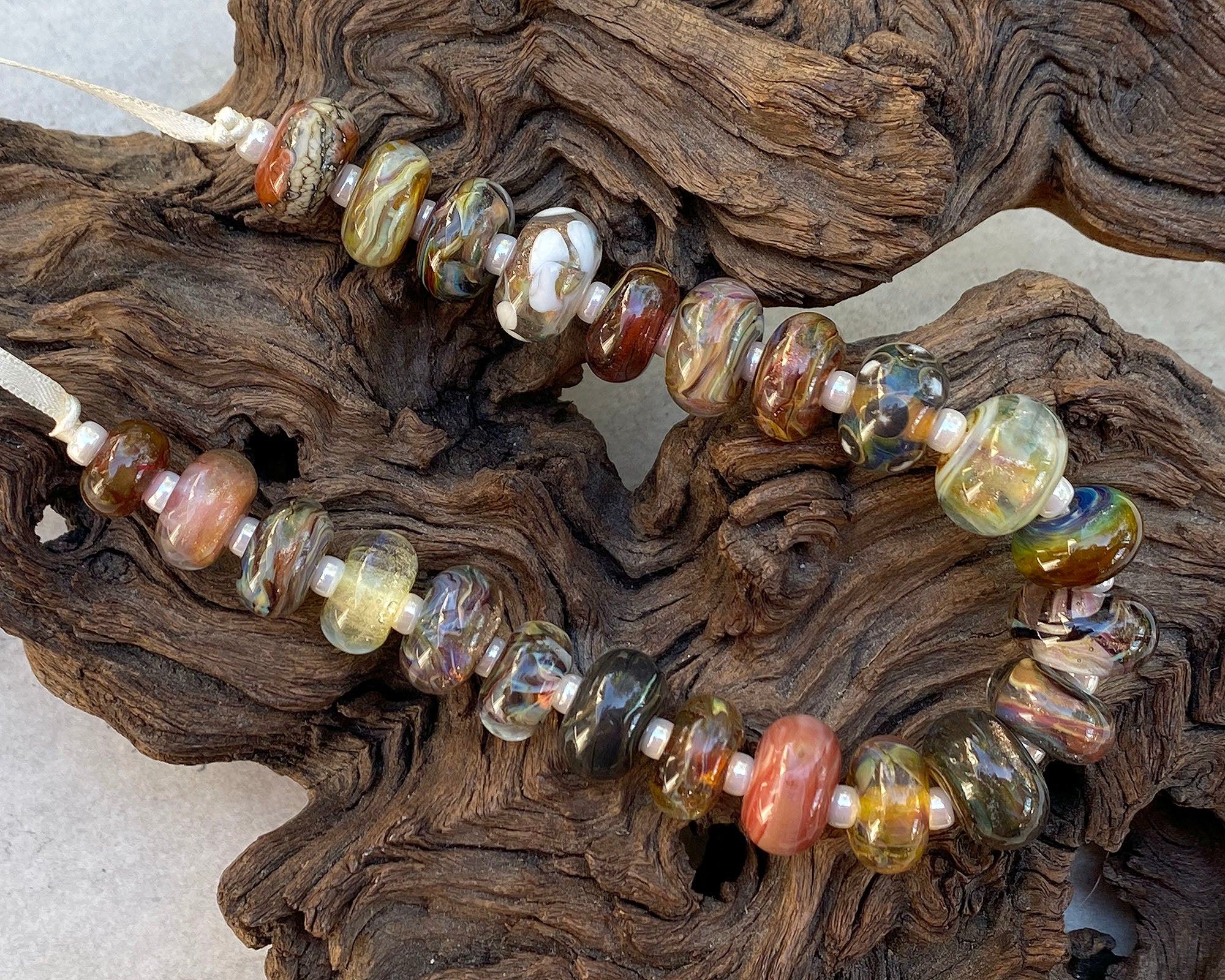 26-Piece Brown Orphan Mix Lampwork Glass Beads Set for Jewelry Making, DIY Crafts, and Bracelet Designs - SRA Certified