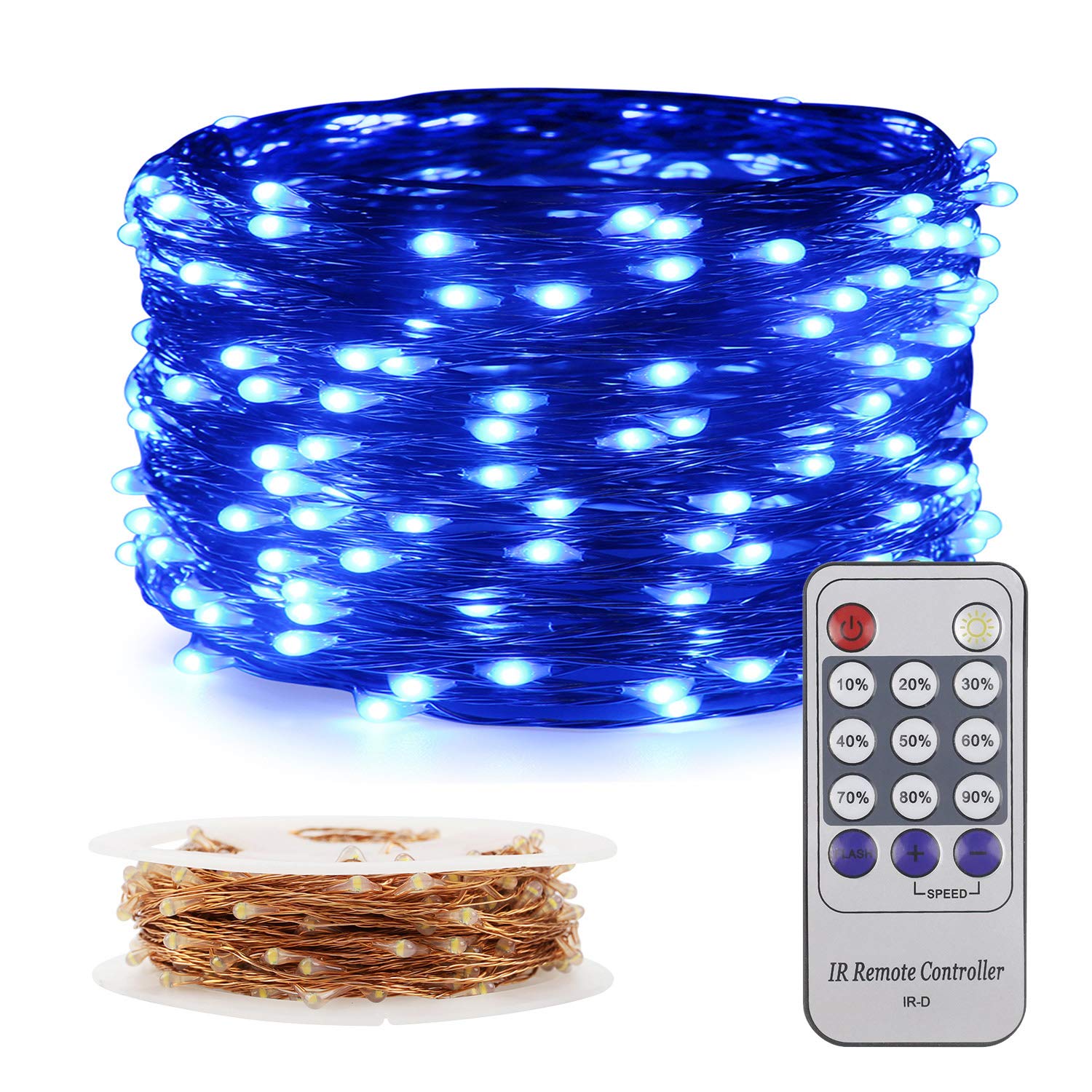 100 LED Fairy String Lights 33ft Waterproof Indoor Outdoor - Copper Wire Plug-in Decorative Lights for Bedroom, Patio, Garden, Christmas Tree (Blue) | Perfect for Parties, Weddings & Holiday Decorations