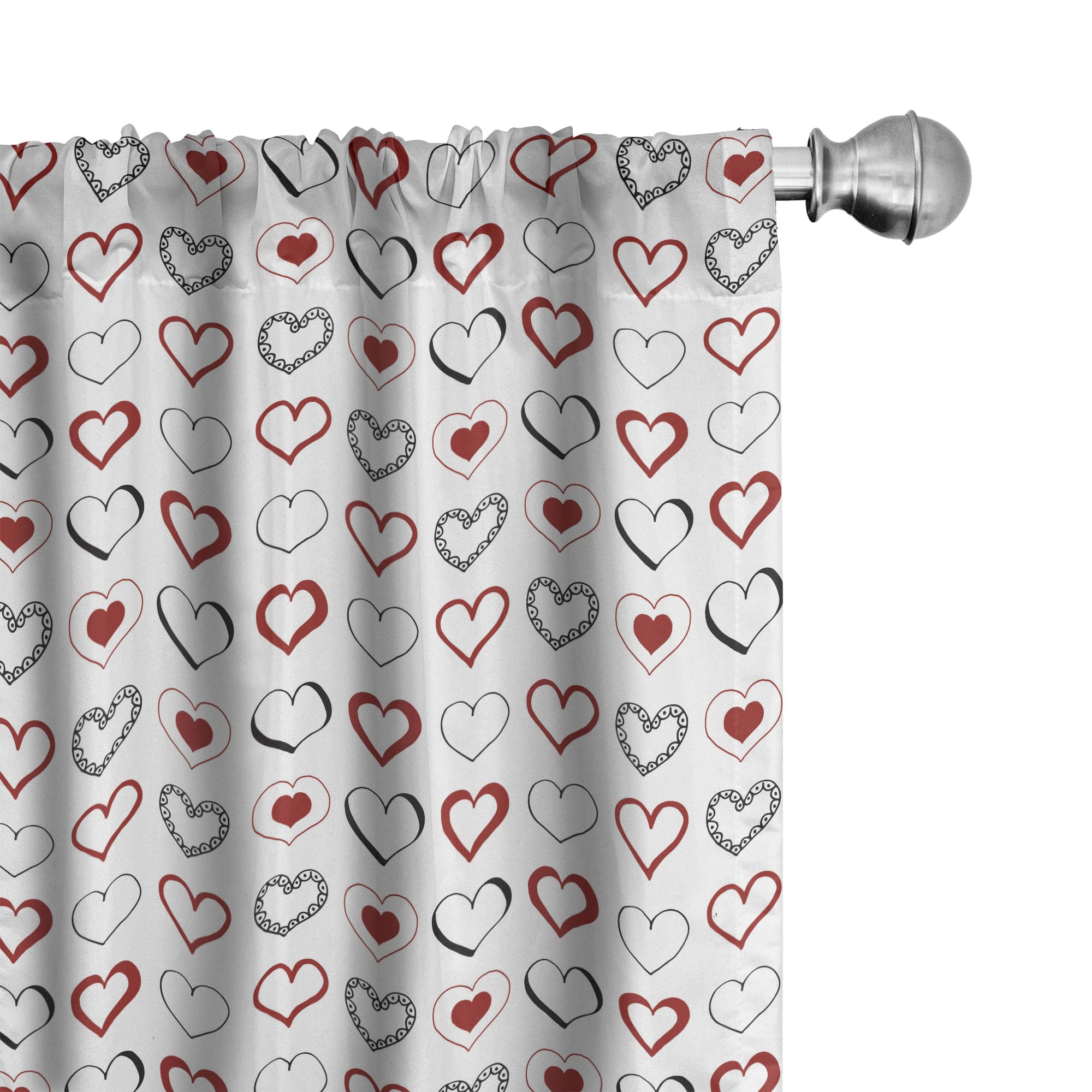 Ambesonne Love Curtains - Hand Drawn Doodle Hearts Valentine's Day Romantic Modern Window Panels (28x84 Inch, Ruby Black White) | Perfect for Living Room & Bedroom Decor | Valentine's Gift, Anniversary Present, Boho Chic Home Styling