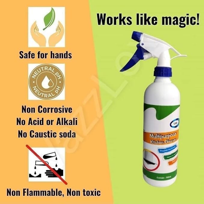 VazzLox Heavy Duty Kitchen Degreaser Spray - Non-Toxic & Non-Flammable Oil & Grease Remover for Stove, Chimney, Grill & Exhaust Fan - 450ml Magic Cleaner for Tough Kitchen Stains - Perfect for Deep Cleaning Gas Stoves & Outdoor Grills