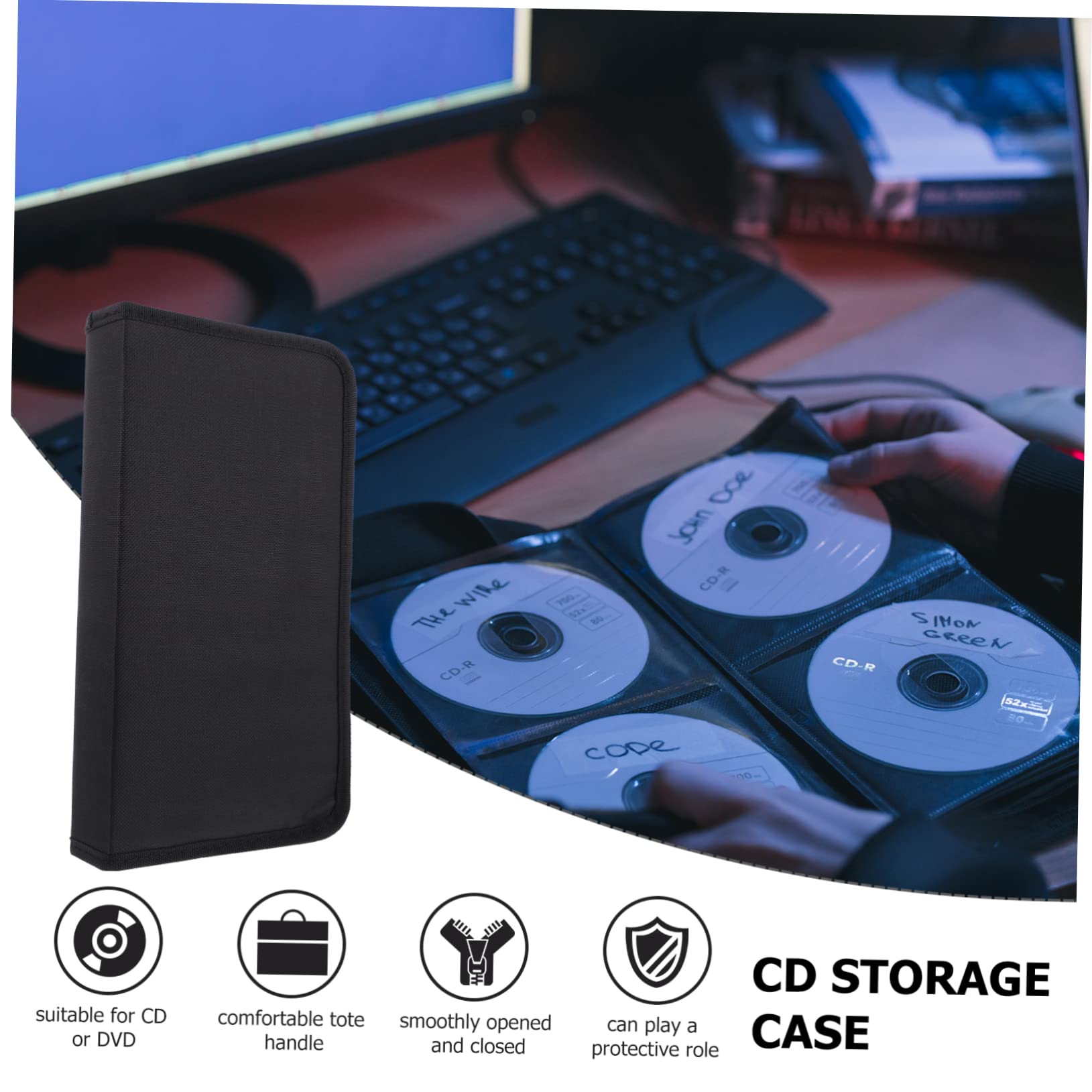 Homoyoyo Large Capacity CD Storage Bag - Car DVD Organizer with Zipper, Oxford Cloth Shell for CD/DVD/VCD Disc Protection | Perfect for Car, Home & Office Organization