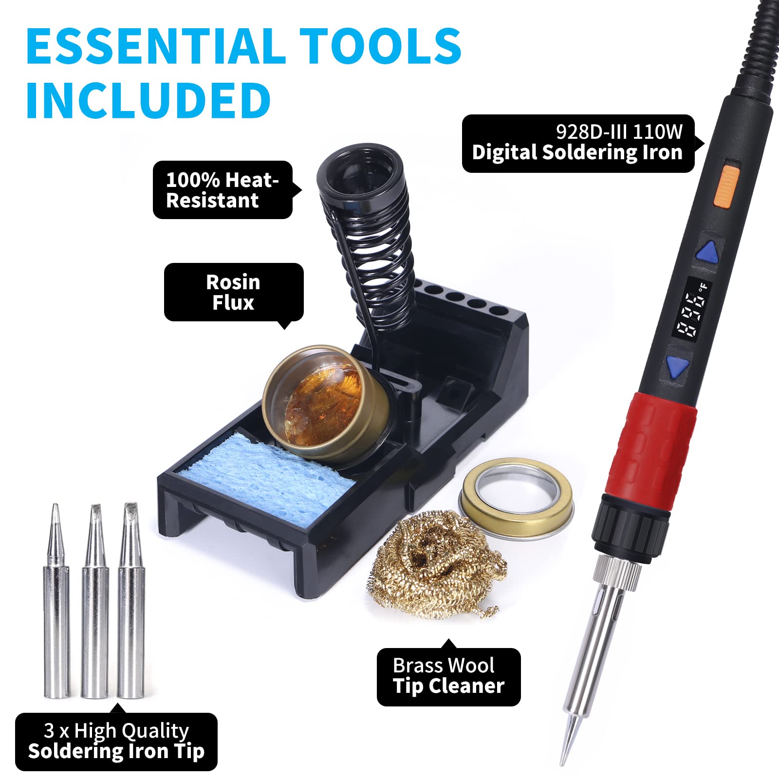 YIHUA 853D 2A USB Professional Soldering Station with Rework & Power Supply | Includes 928D-III High Power Soldering Iron, Cleaning Kit & Accessories | Perfect for Electronics Repair, DIY Projects & PCB Work