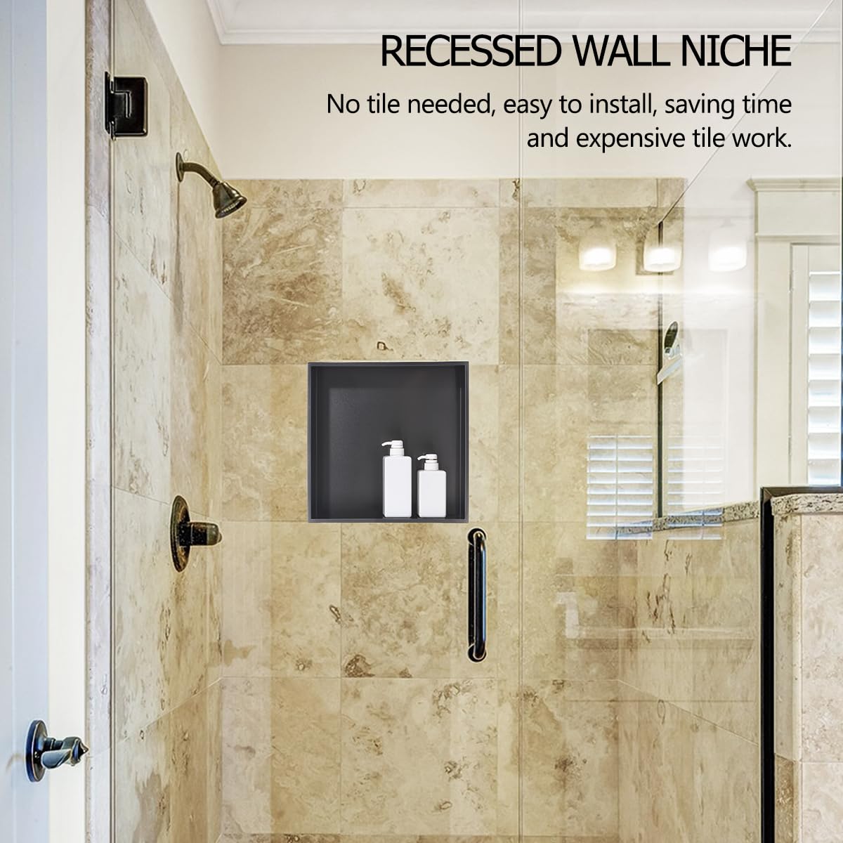 Luckyhorse 16x16 Inch Black Stainless Steel Shower Niche - Waterproof Wall-Mounted Bathroom Recessed Shelf for Shampoo, Soap & Towel Storage | Modern Rectangular Shower Organizer for Showers, Bathtubs & Spa Areas | Rustproof & Easy to Clean Bathroom Storage Solution