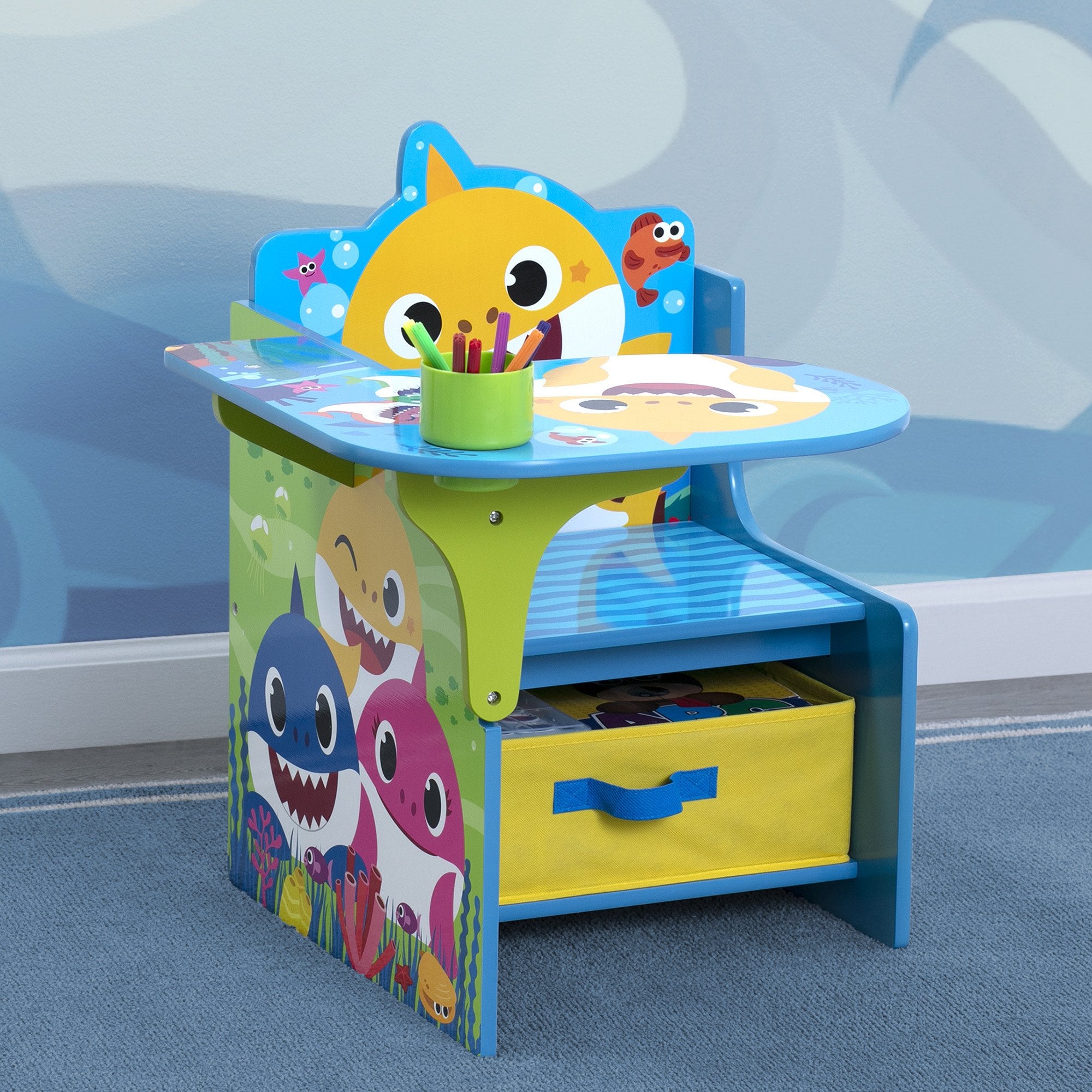 Baby Shark Kids Chair with Storage Bin - Adjustable Study Desk for Children, Perfect for Reading, Drawing & Homework - Ideal for Home & Classroom Use