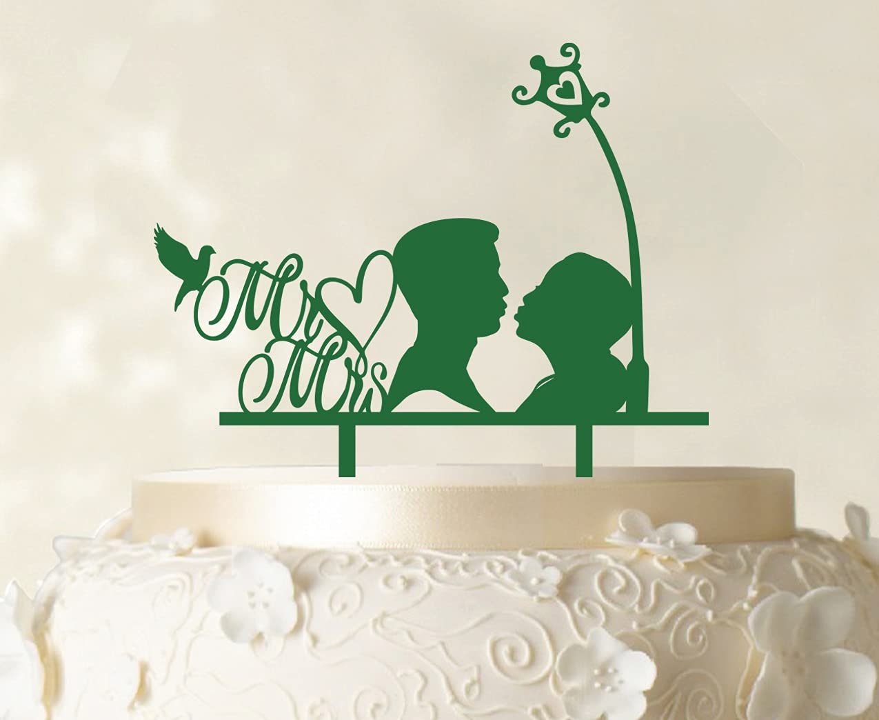 Mr & Mrs Wedding Cake Topper - Romantic Bird & Heart Design - 6-7 Inch Wide Cake Decorations - Perfect for Anniversary, Engagement & Bridal Shower Cakes - Color Options Available