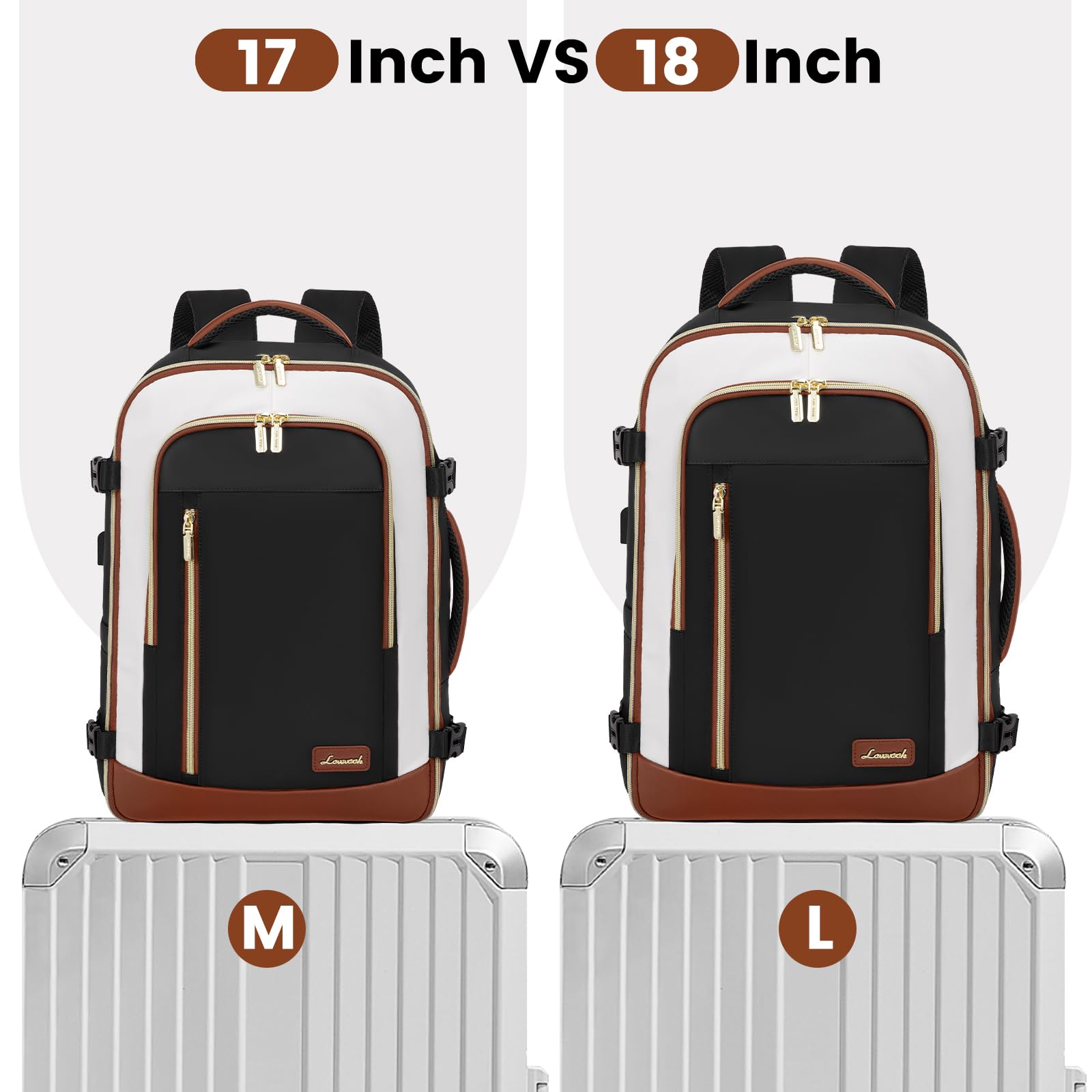 LOVEVOOK 40L Travel Backpack for Women & Men - Waterproof Carry On Backpack with 3 Packing Cubes, Business Weekender Overnight Bag, Fits 17 Inch Laptop (Black/Beige) - Perfect for Air Travel, Business Trips & Weekend Getaways