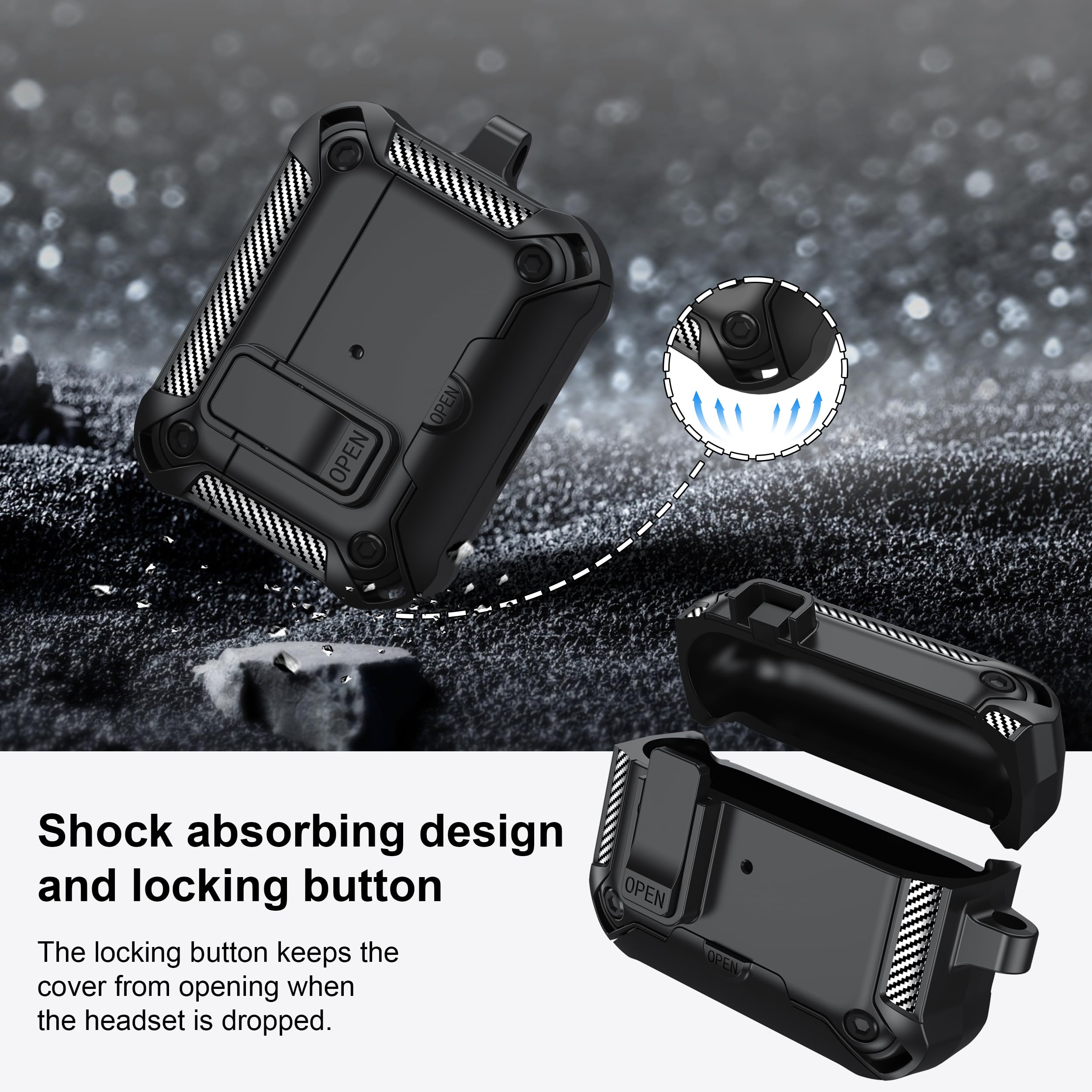 RFUNGUANGO Protective Case for AirPods Pro 1 & 2 with Cleaning Kit & Phone Holder - Black | Shockproof Cover for Wireless Earbuds | Perfect for Gym, Travel & Daily Use